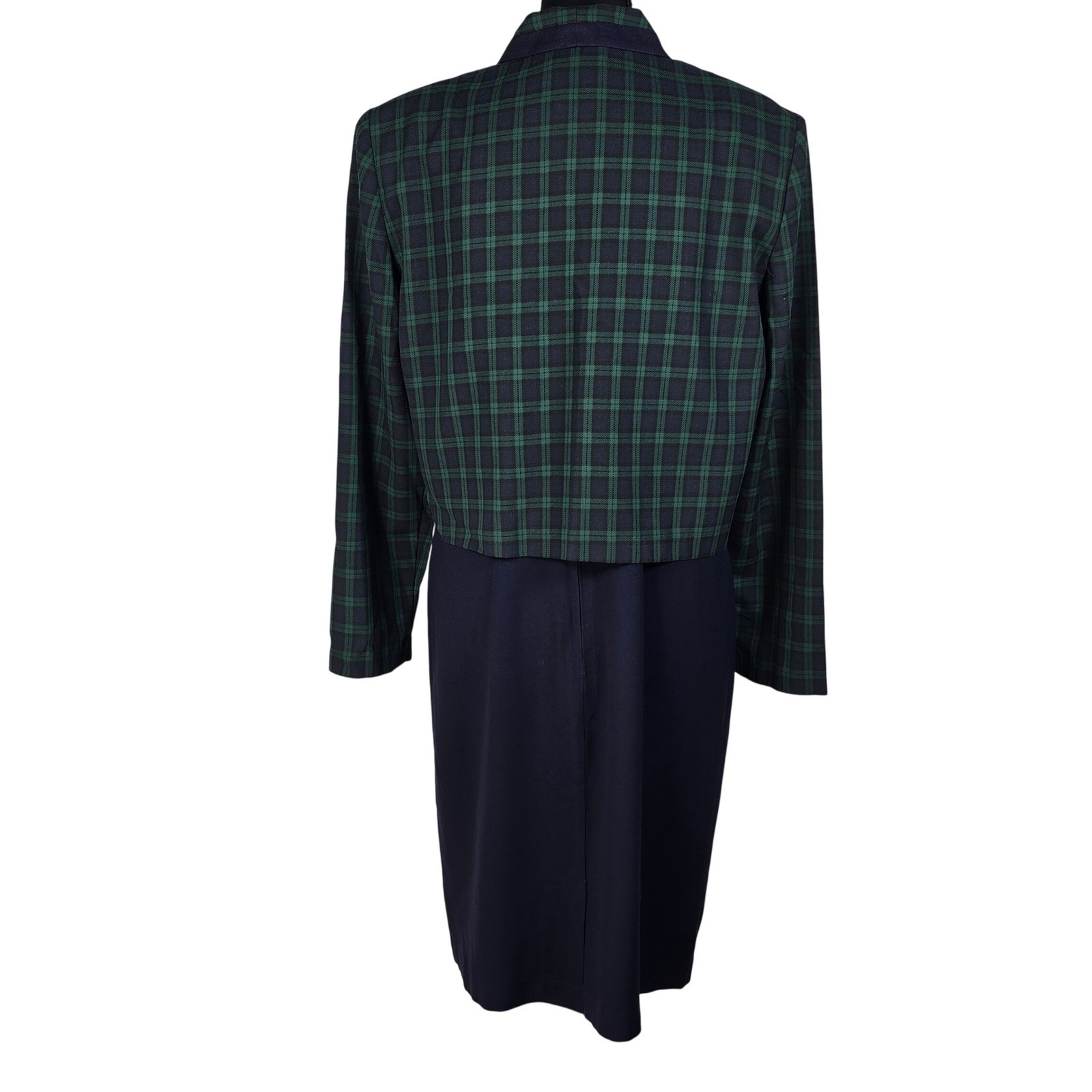 VTG D.J. Summers Womens Plaid Blazer and Navy Sheath Dress 2 Piece Set Size 14