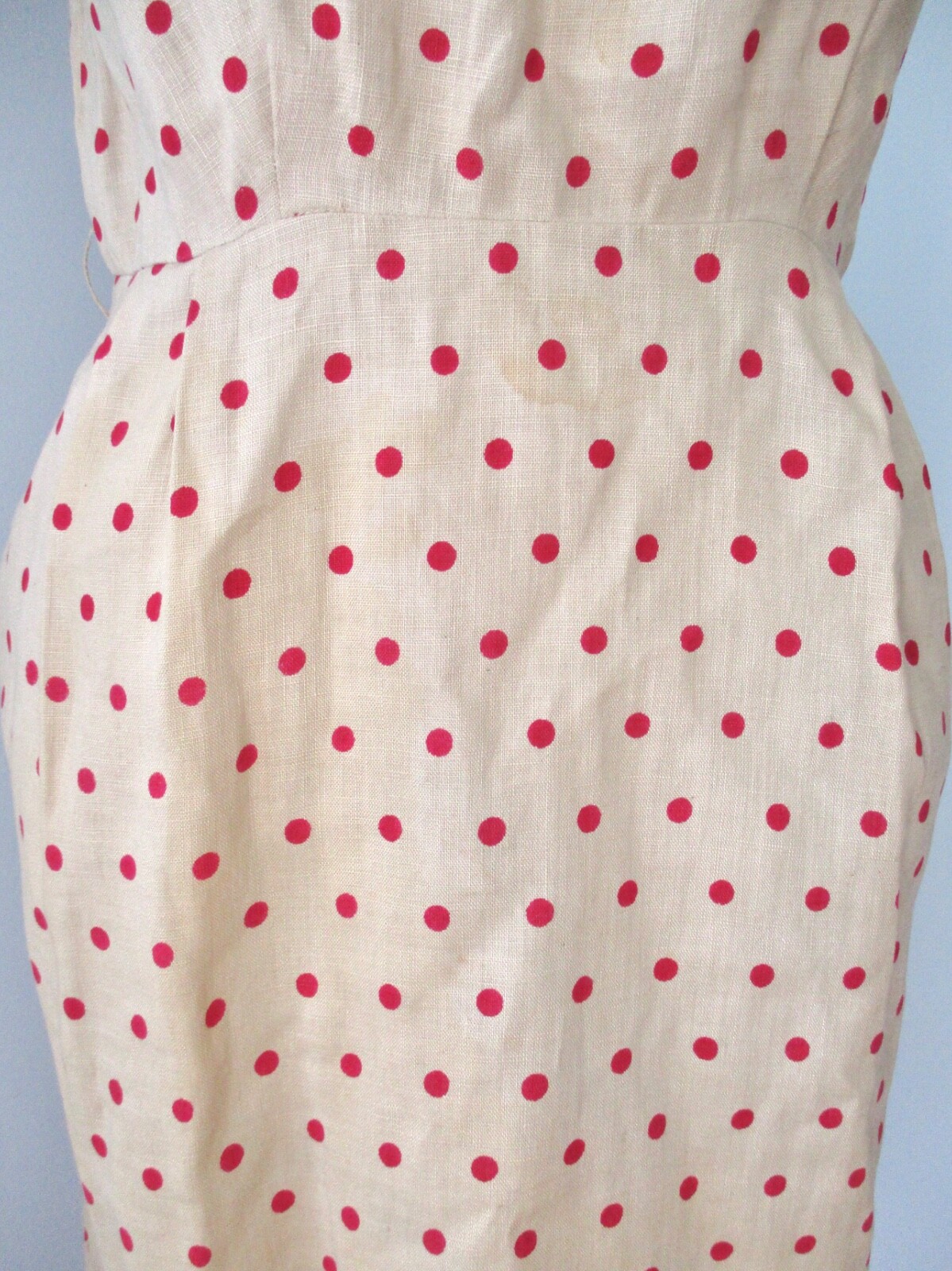 Vtg 50s 60s tan brown red polka dot 2-pc secretary dress cropped jacket suit M
