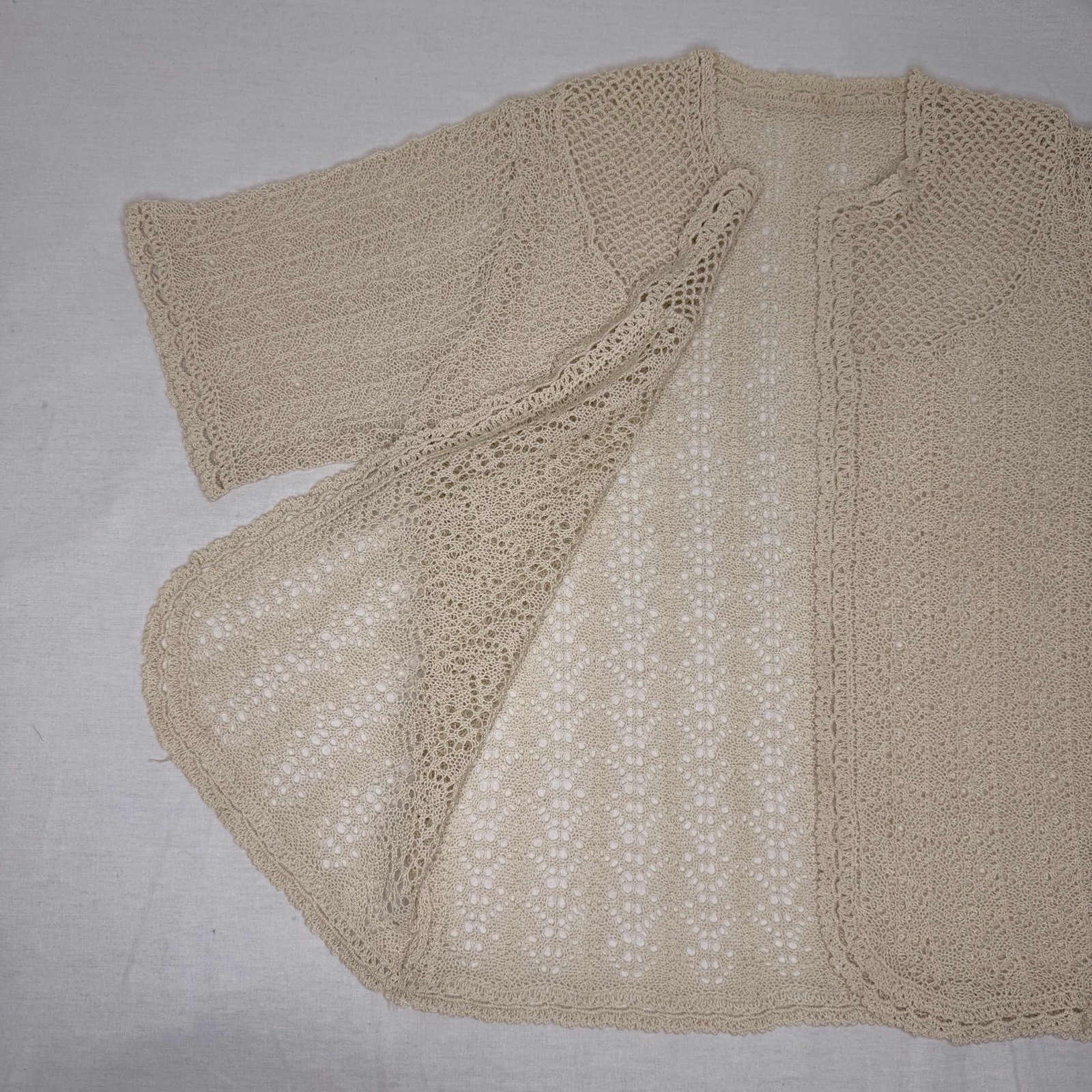 Vintage Handmade Crochet Cardigan Cream Cottagecore Fairycore Lace Top