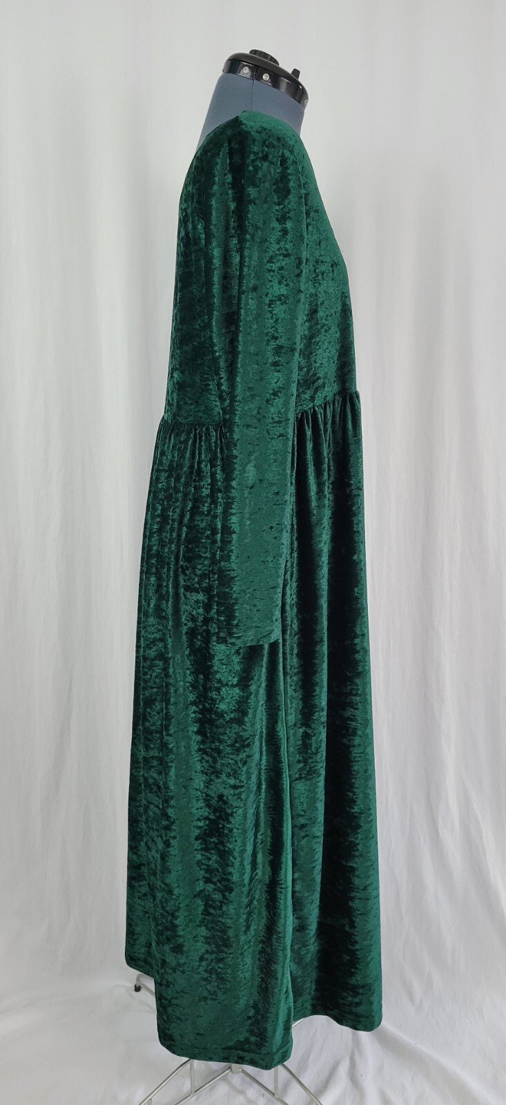Vintage Sunbelt Green Crushed Velvet Dress w Gathered Skirt Size Small