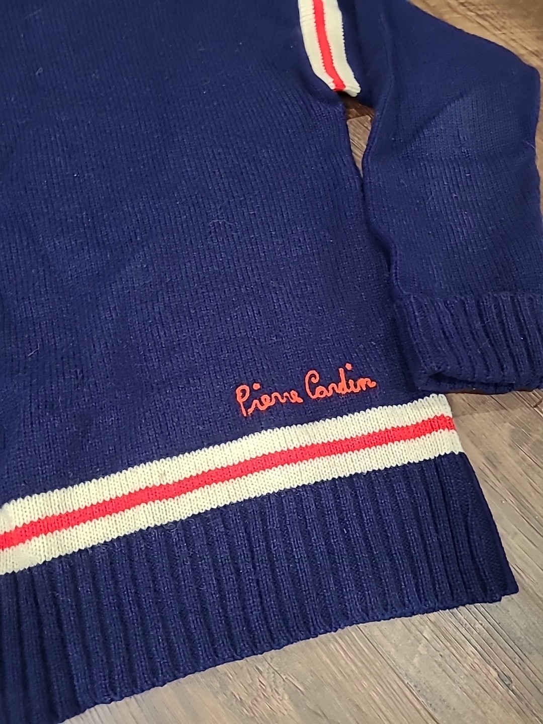 Vintage Wool Blend Pierre Cardin Boatneck Sweater Red White Blue
