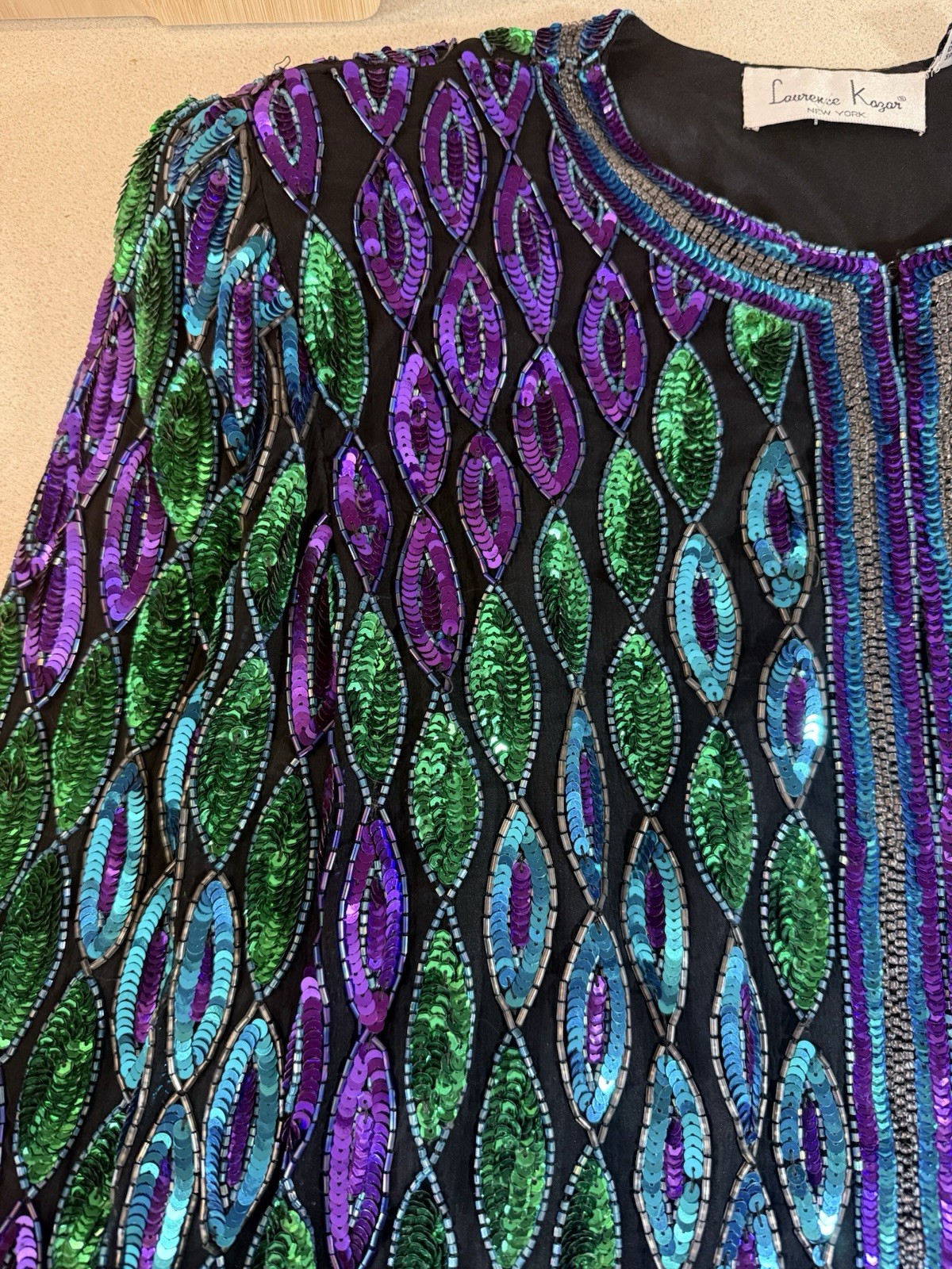 vtg 1980s Laurence Kazar New York sequin and beaded evening cardigan jacket Lg