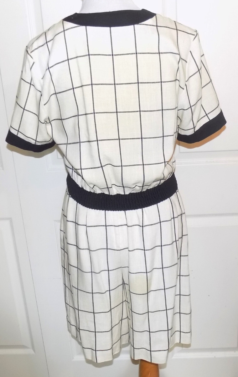 80s California Design Petite Dorothy Samuel Tan Black Skort Rayon Flax Set 6 B40