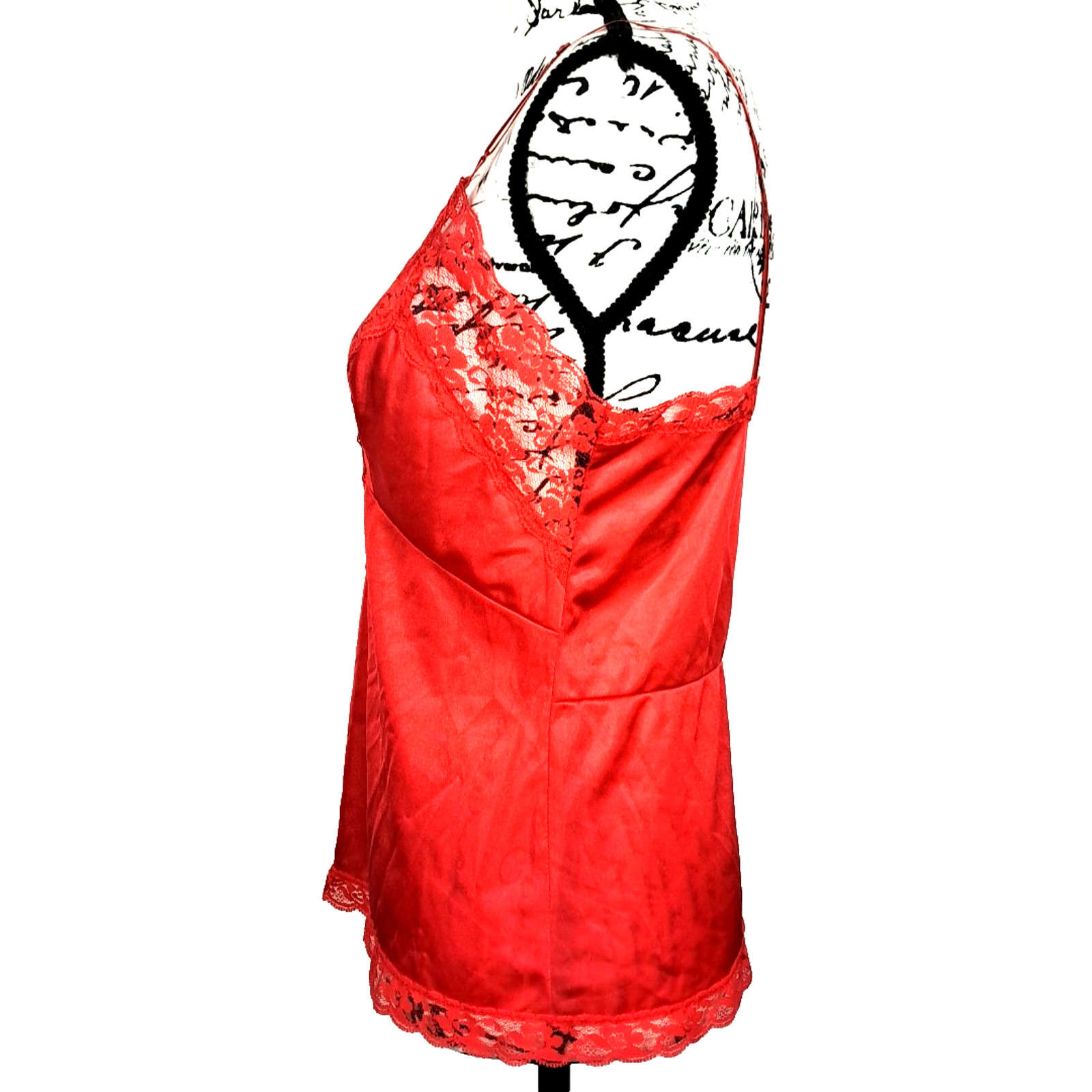 Vintage Dawn to Dusk Lace Satin Nylon Tank Cami Top Size M Red Goth Fairygrunge
