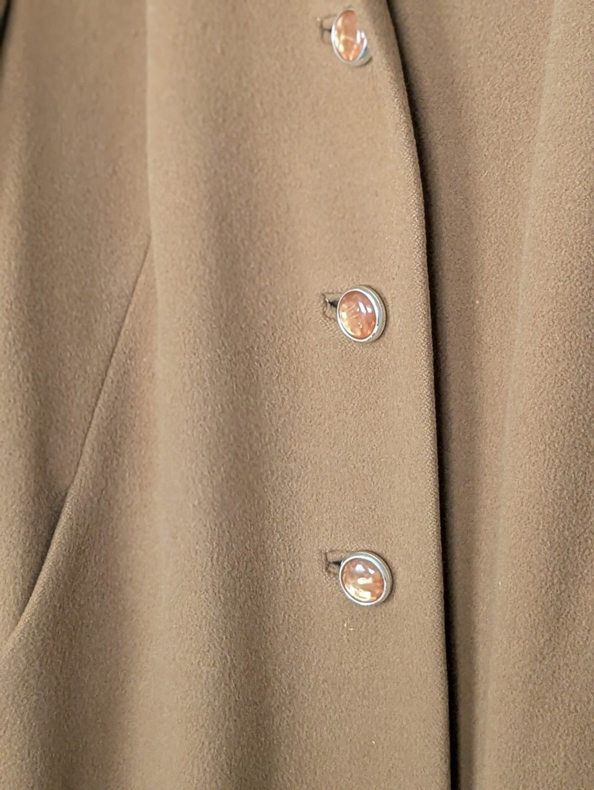 VTG 50s Chinese Cashmere Long Coat Fur Collar Womens XL Carmel Brown USA Made