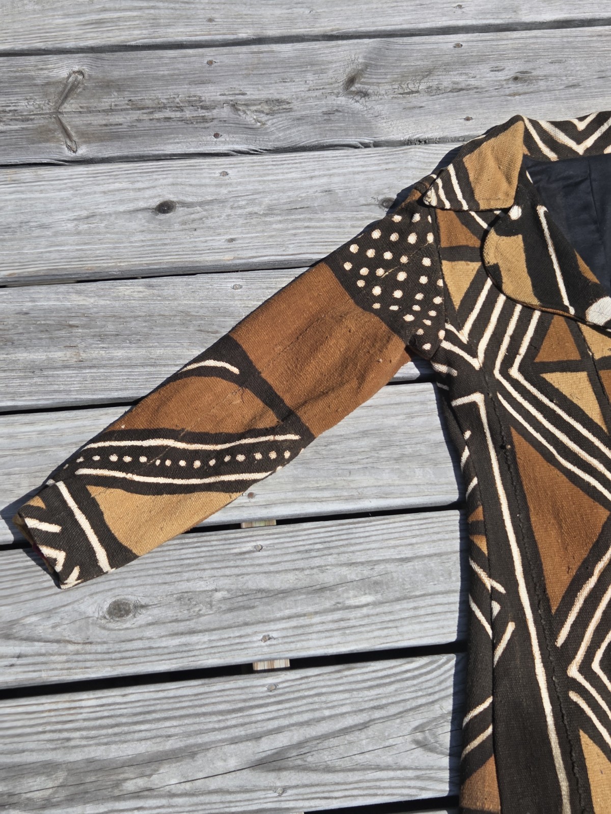 Vintage African Mudcloth Bogolan Long Duster Coat Geometric Handwoven Boho Art