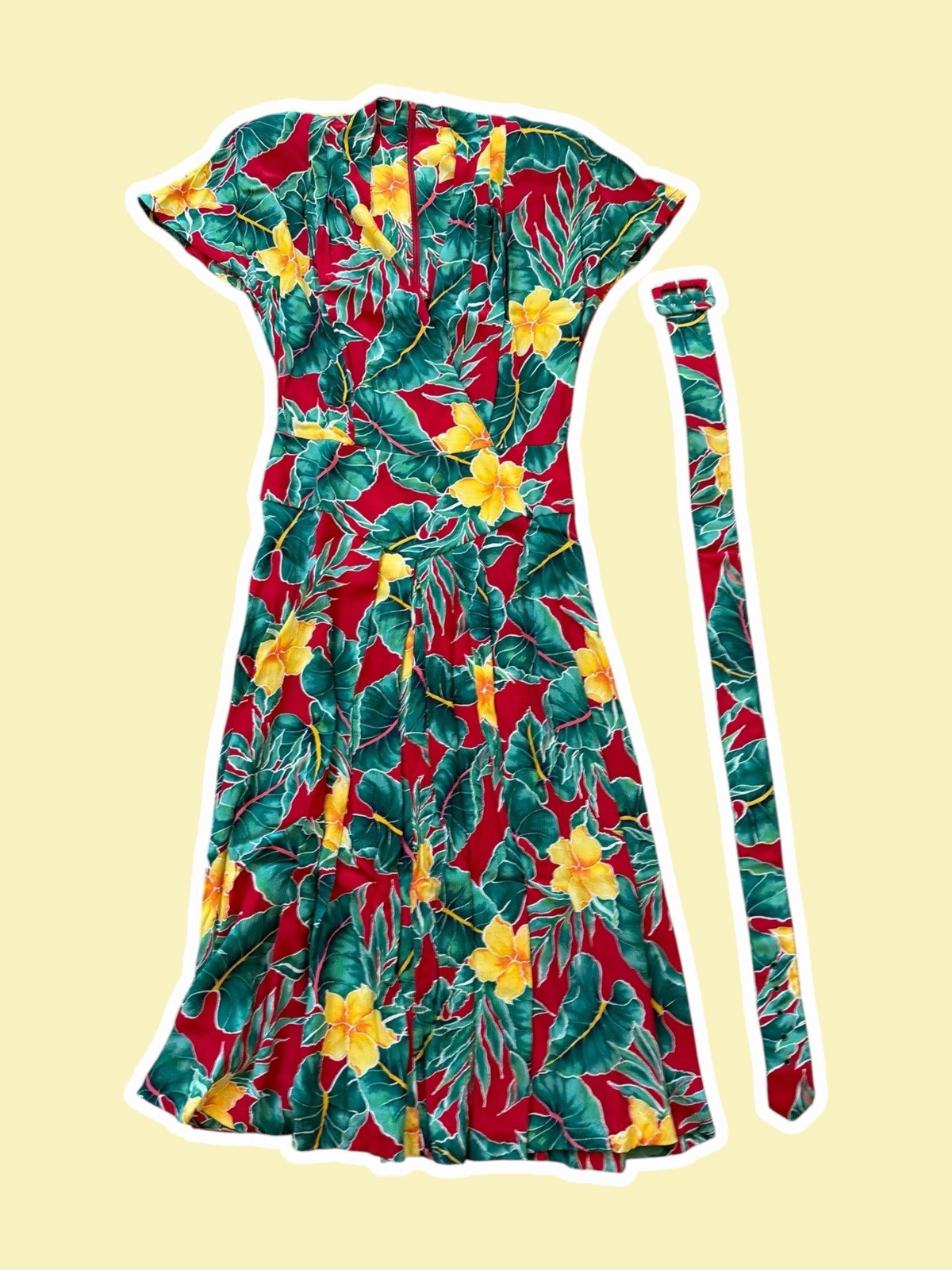 VTG ~ 1980s ~ Jane Singer ~ Tropical Floral Surplice Dress ~ Belted ~ Size 14