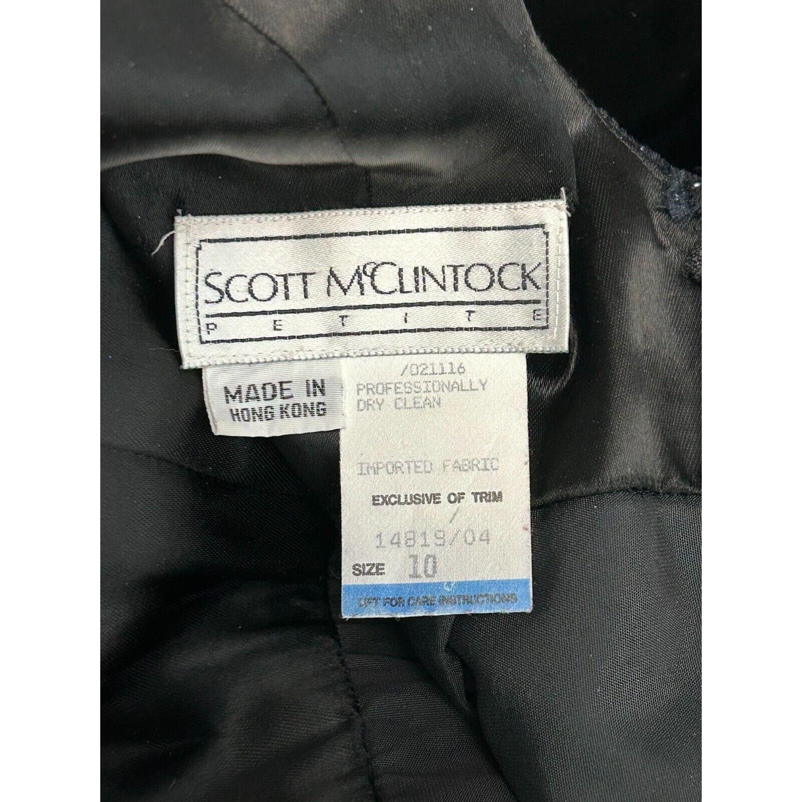 Vintage 80s Scott McClintock Dress 10 Blue Black Velvet Bow Cocktail Puff Sleeve