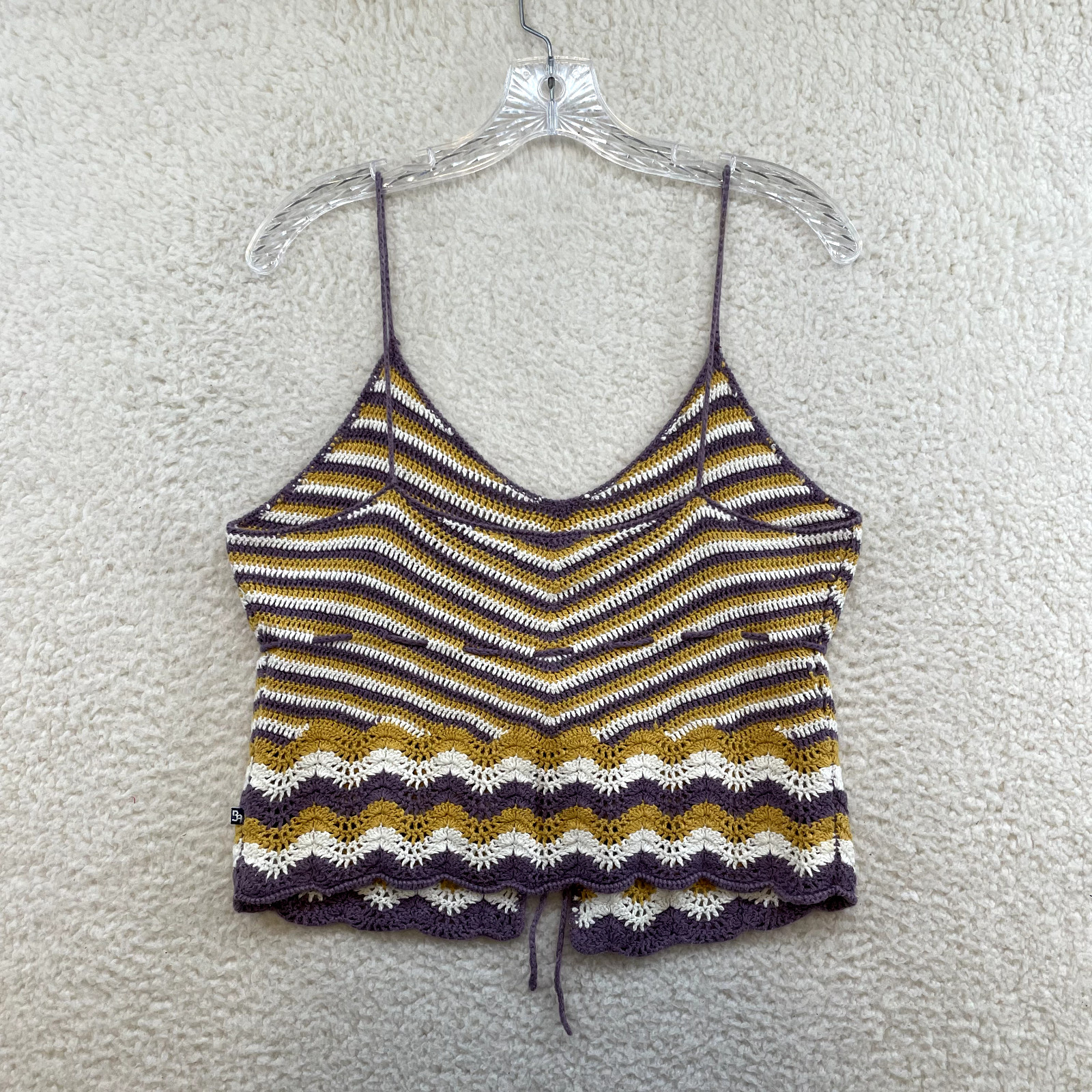 Y2K Vintage Camisole Tank Top Medium Striped Crochet Boho Fairy Grunge Festival