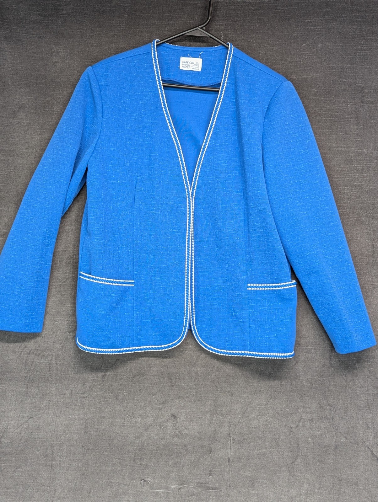 Vtg Cape Cod Match Mates Blue Shirt/Jacket Set Grandma Core Pussycat Bow Coastal