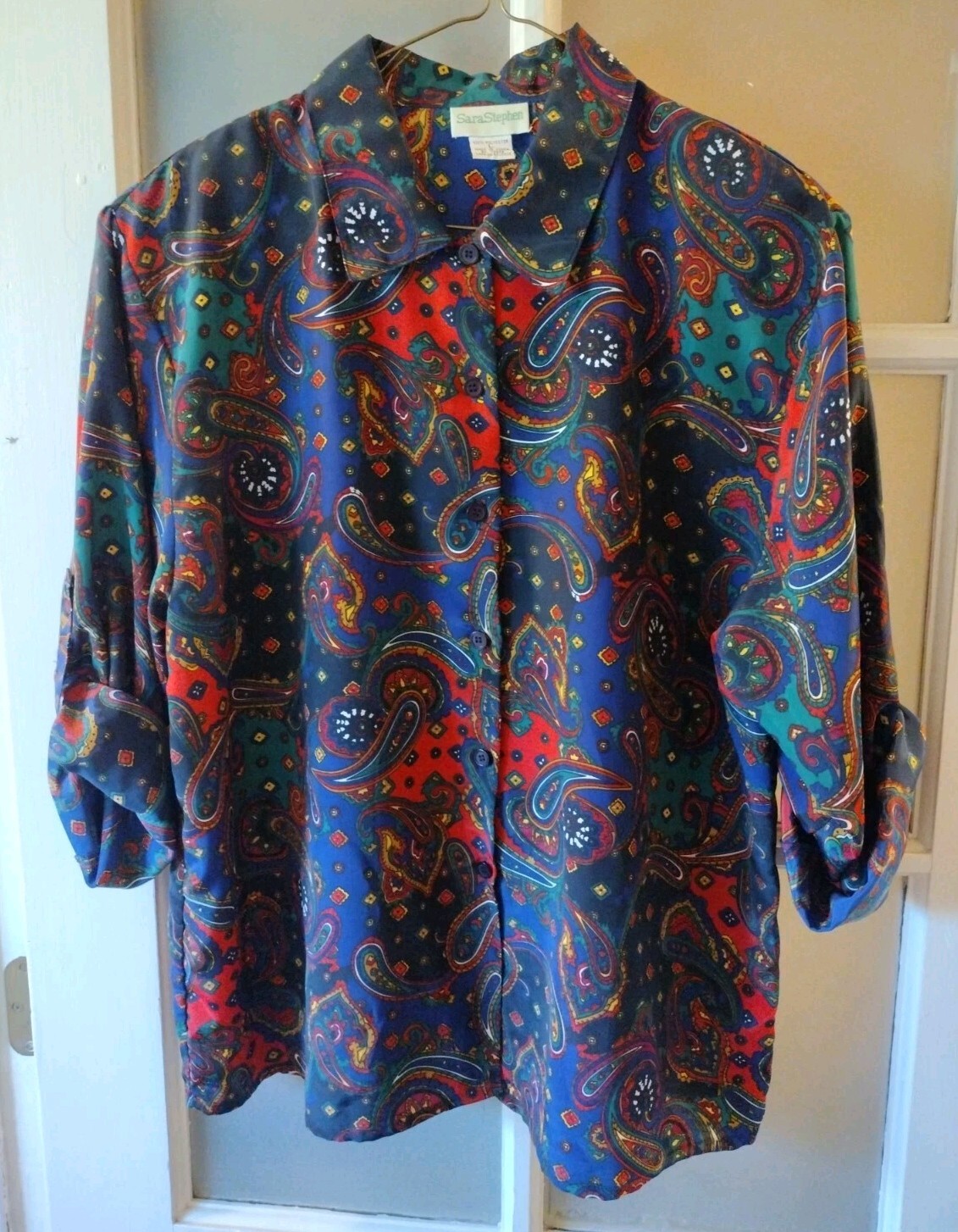 Vtg 70s Sara Stephen Polyester Shirt Button Loud Psychedelic Paisley Mulitcolor