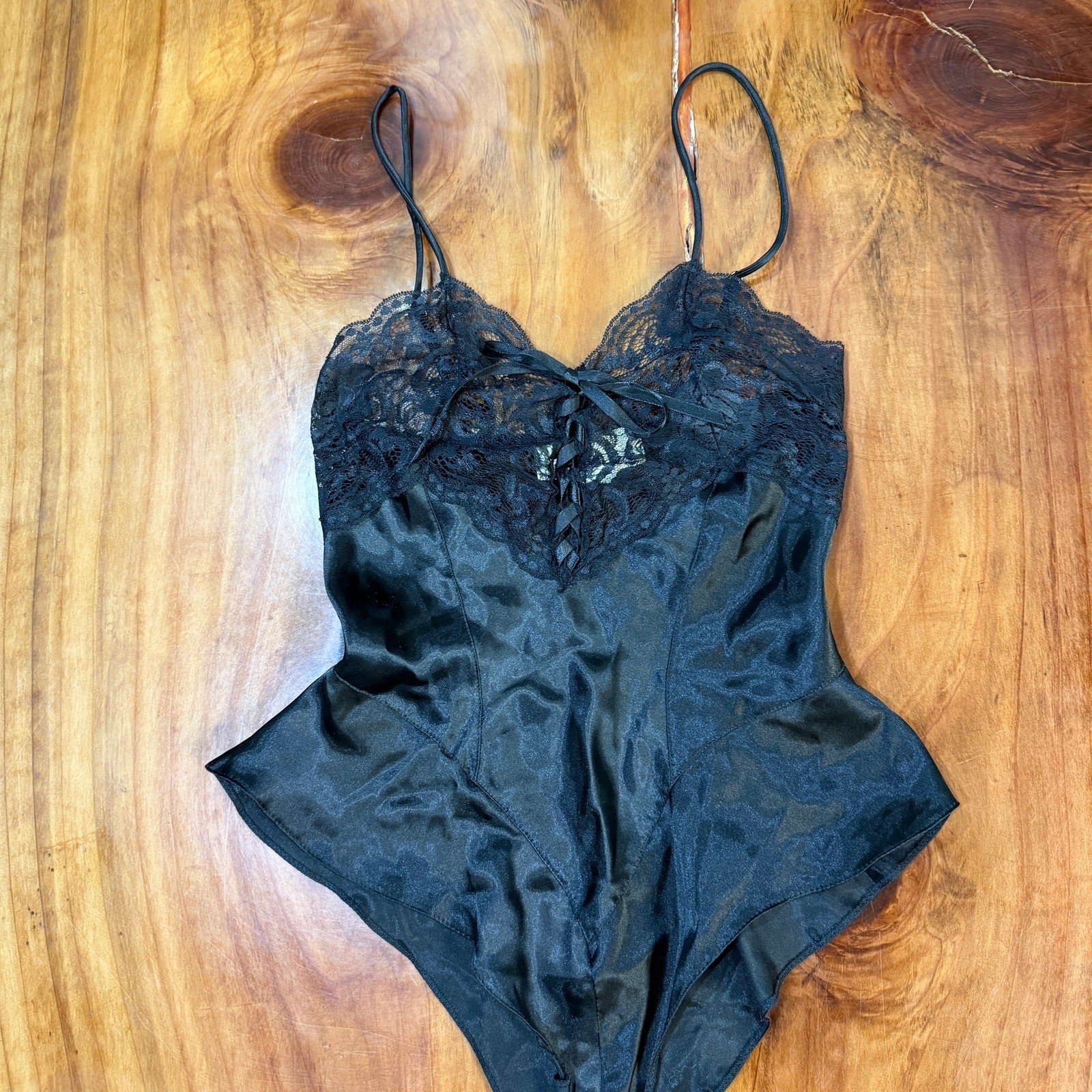 Vintage 90s Escante Lingerie Teddy Small Satin Lace Sheer Sexy Q19