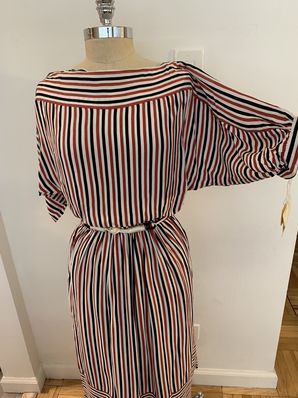 Vintage Samara New York Garfinckel’s Red White Black Dress Belt Geometric Stripe