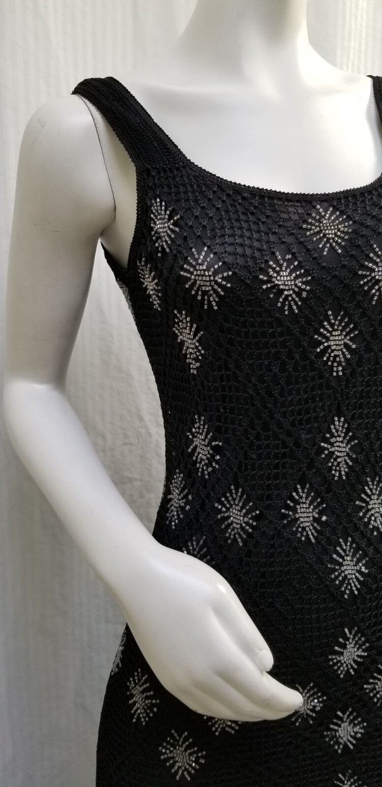 New with Tags KROSHETTA BY PAPILLON Black Crochet Beaded Maxi Dress – Size S/M
