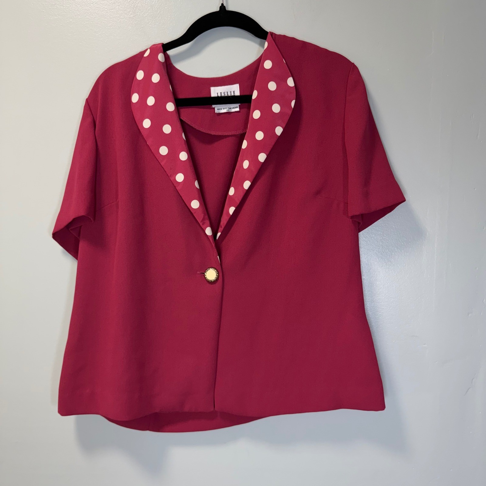 Leslie Fay Vintage Polka Dot Dress and Jacket Set Raspberry Pink Womens 14P