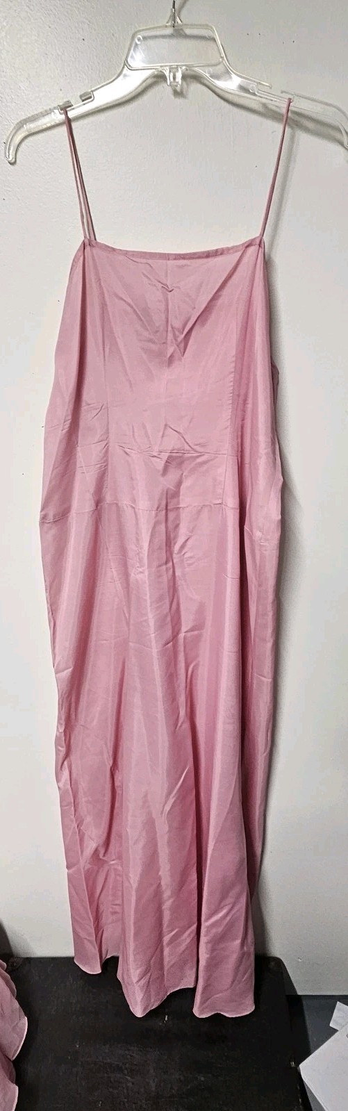 Vtg 70s Pink Lace Overlay Dress ILGWU Union Slip Formal Romantic Chiffon Overlay