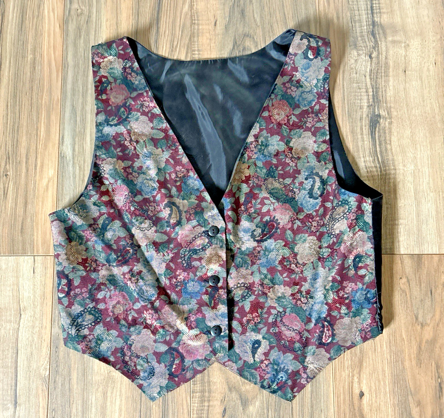 Vintage 80s Floral Paisley Waistcoat Vest Retro Cottage Classic Preppy Western