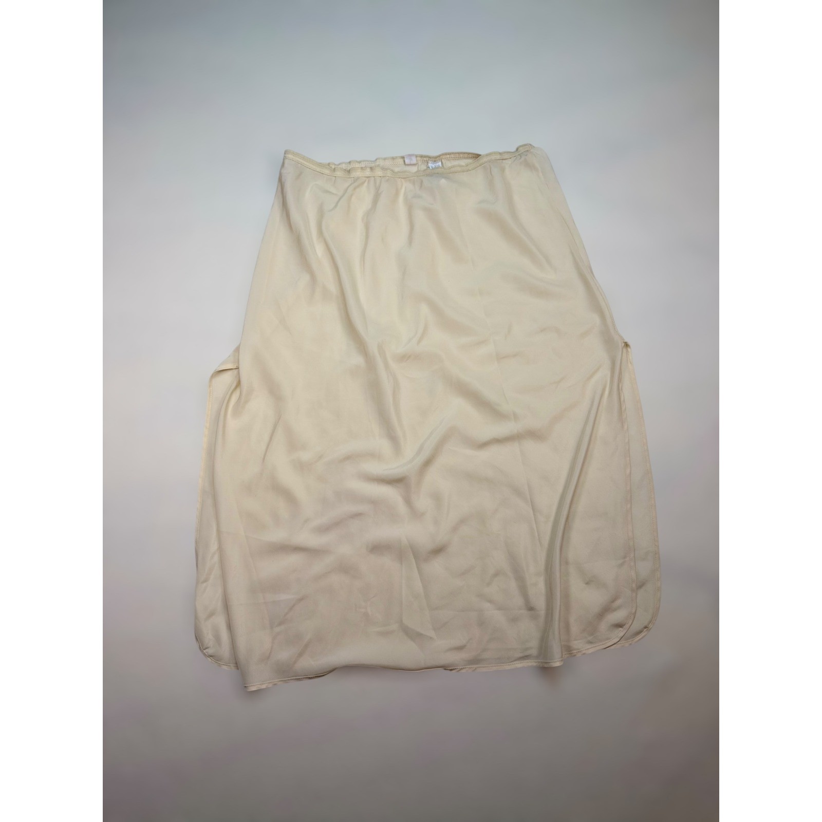 Vintage Lady Lynne Cream Half Slip Midi Skirt Side Slit Lingerie Medium 27 Inch