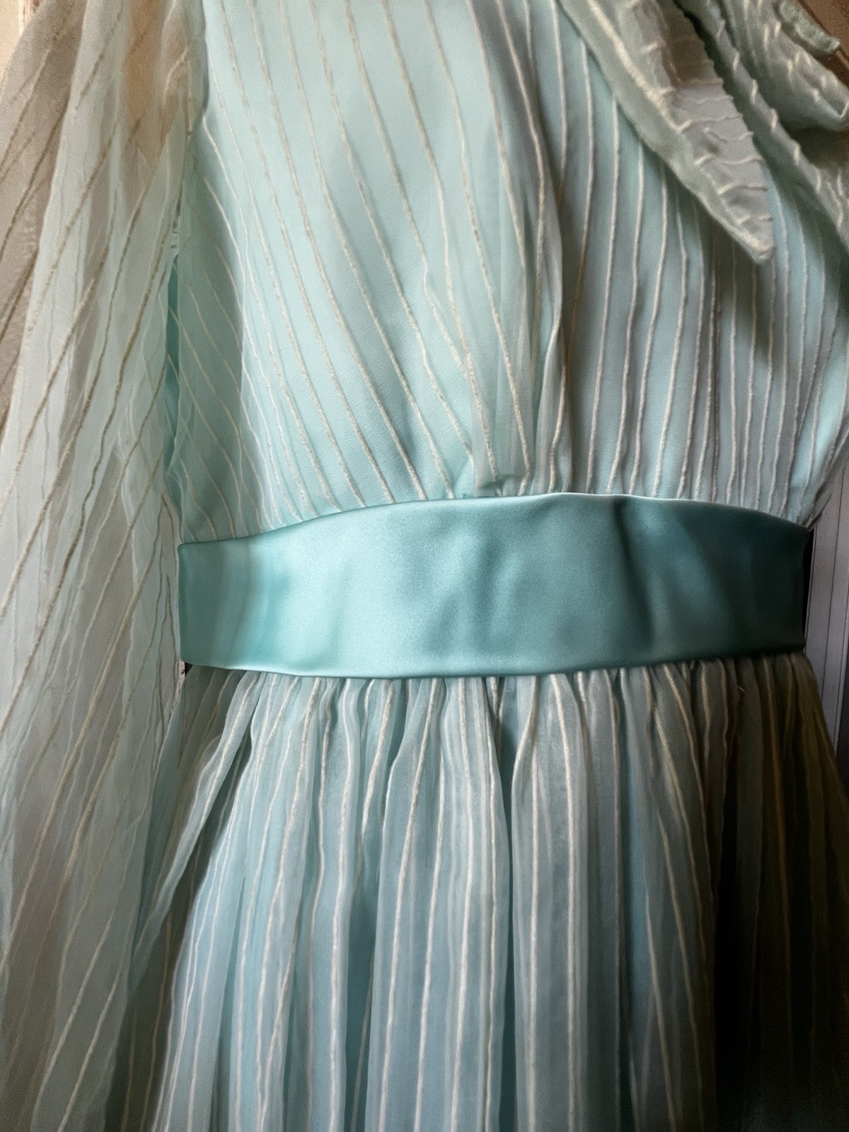 1960s-1970s Chiffon Maxi Dress Collared Long Sleeve Bow Front Handmade
