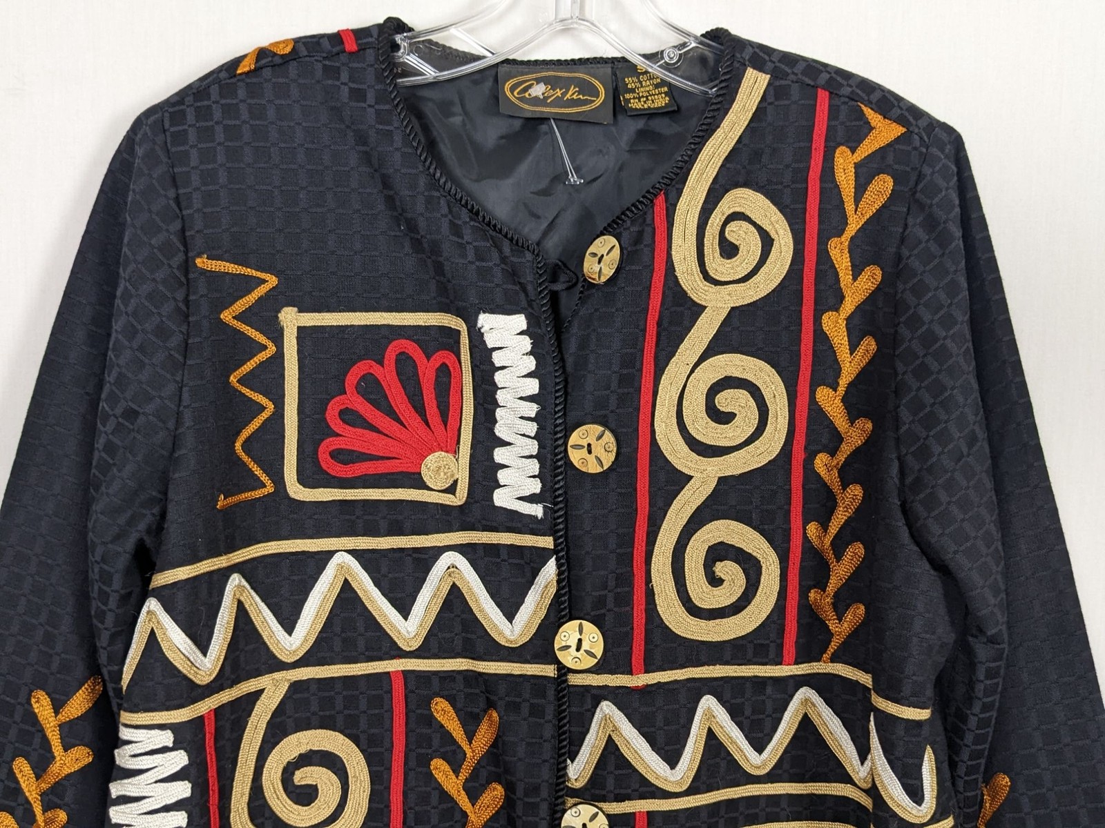 Vintage Alex Kim 90’s long sleeved abstract art black lined black colorful blaze