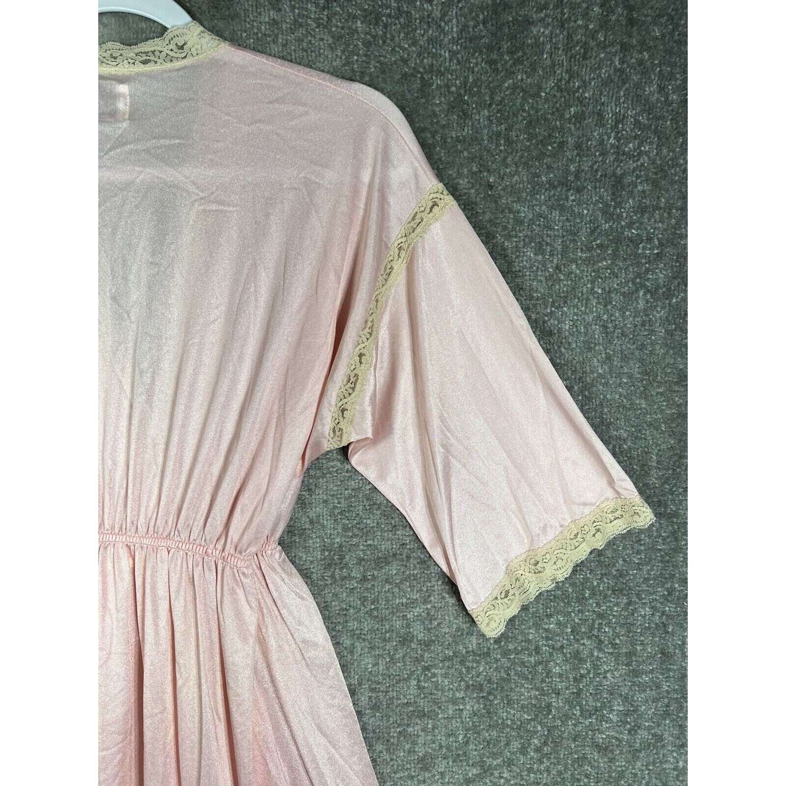 Vintage Milco Robe Womens Size M Pink Nylon Lace Trim Pocket USA Made 1/2 Sleeve