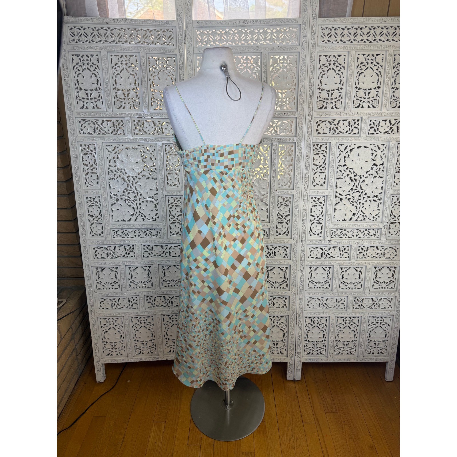 Express V Neck Slip Dress Sz Medium Y2K Checkered Retro Colorful Twee Coquette