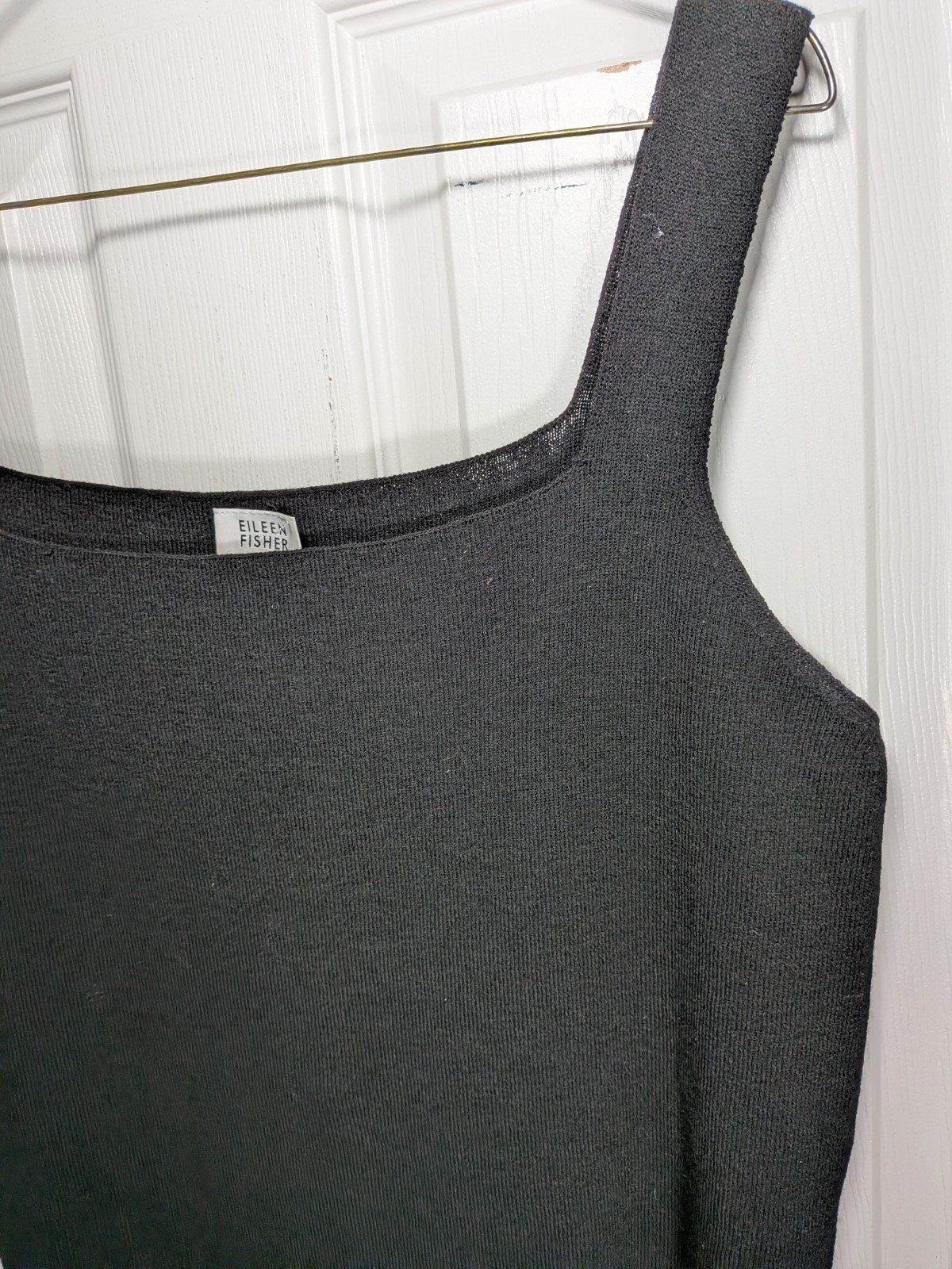 Vintage Eileen Fisher Medium Tank Top Cami 100% Wool Loose Knit Black Hong Kong