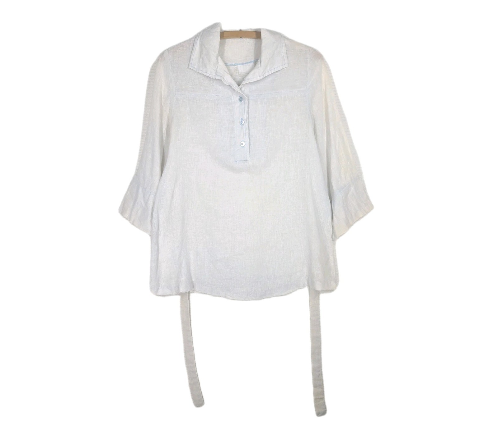 Vintage 70s Gauze Boho Top 100% Cotton Light Chambray Blue Tie Back Medium