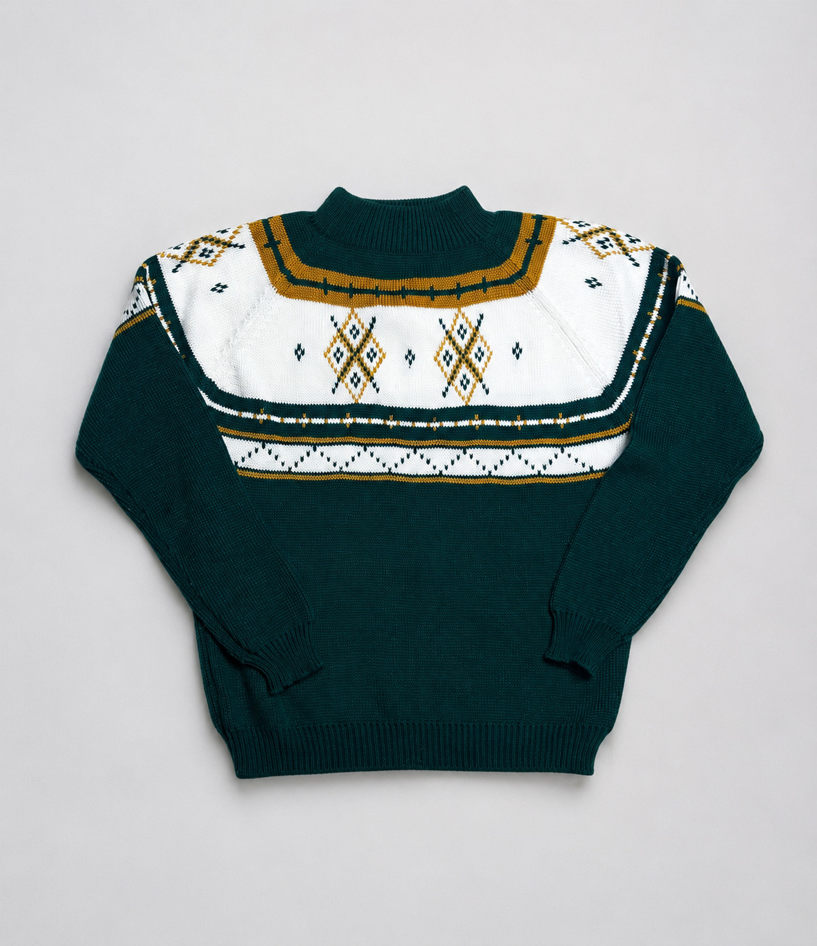 Vintage MG Knit Sweater Green Fair Isle Ski Pullover WPL 11935 Size M