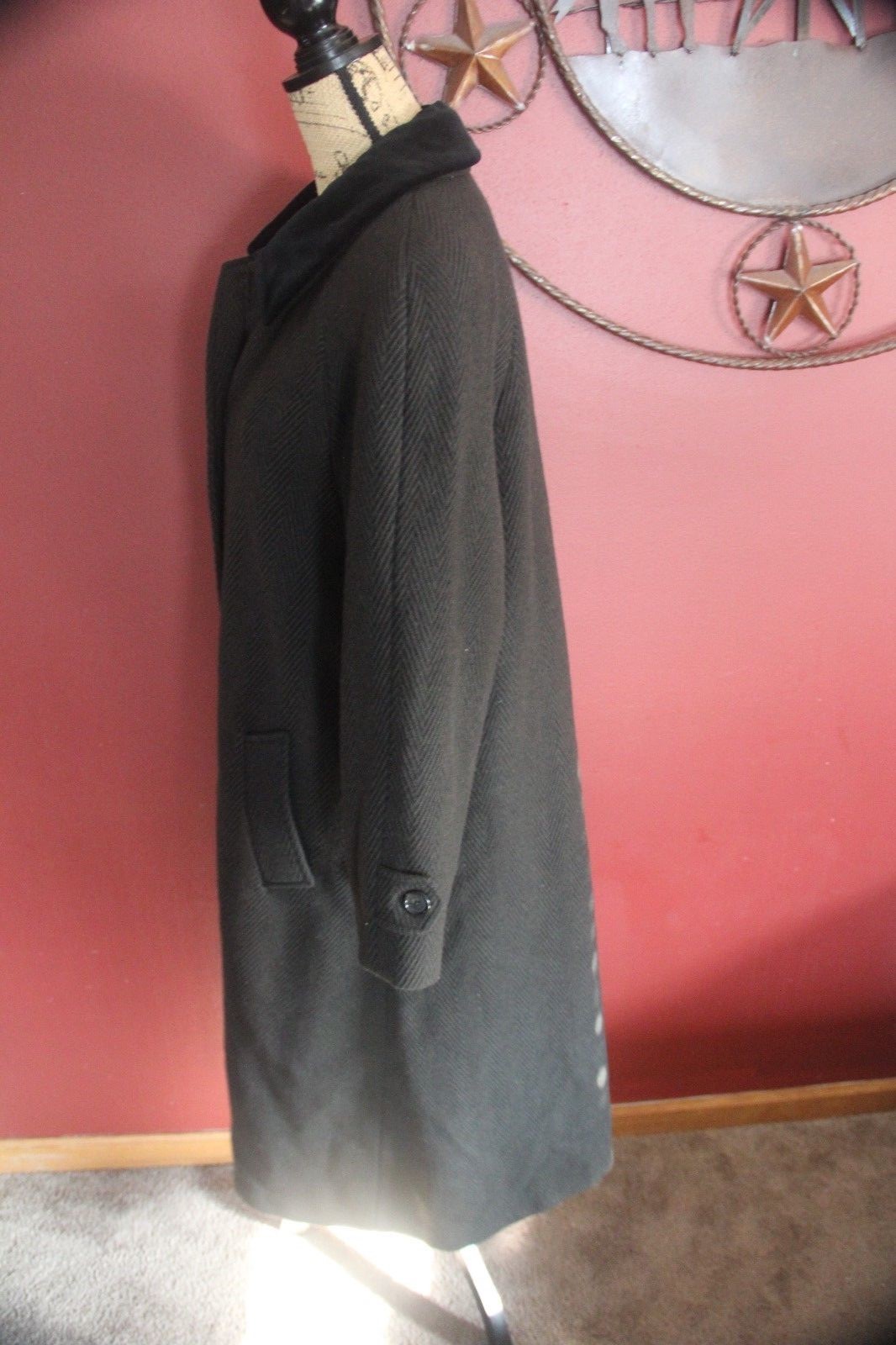 Fleet Street Trench Wool Women Vintage Sz 12 Large Jacket Coat Black Winter Fall
