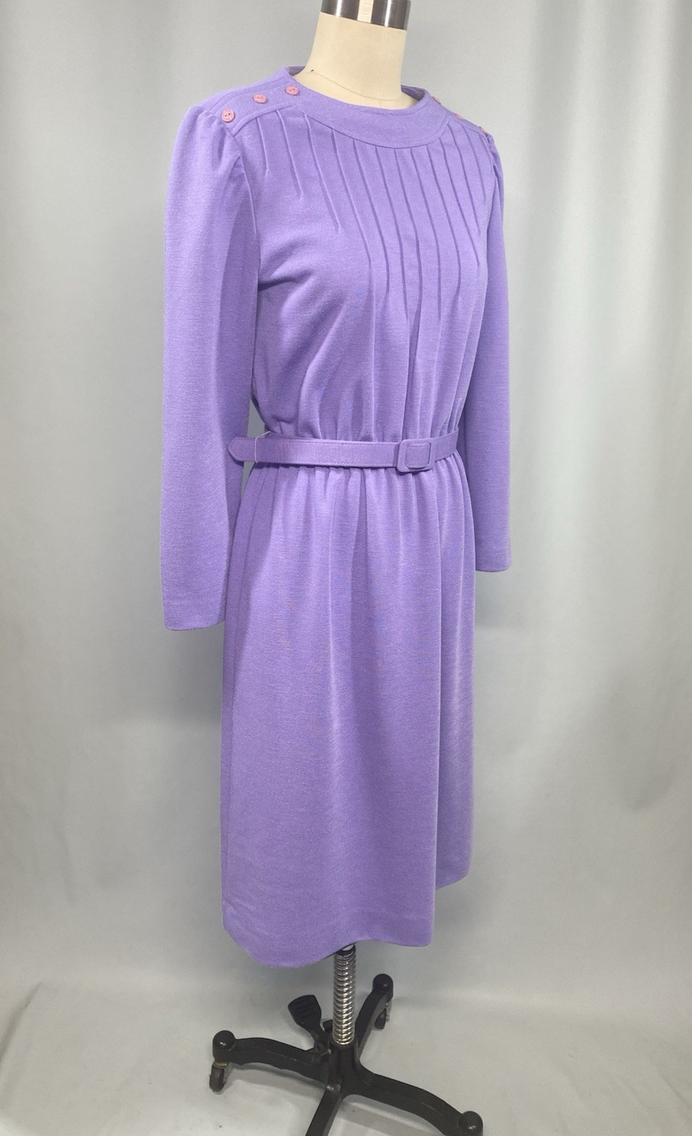 Vintage Dress SIZE PETITE MEDIUM 10 purple long sleeve LESLIE FAY 70s 80s