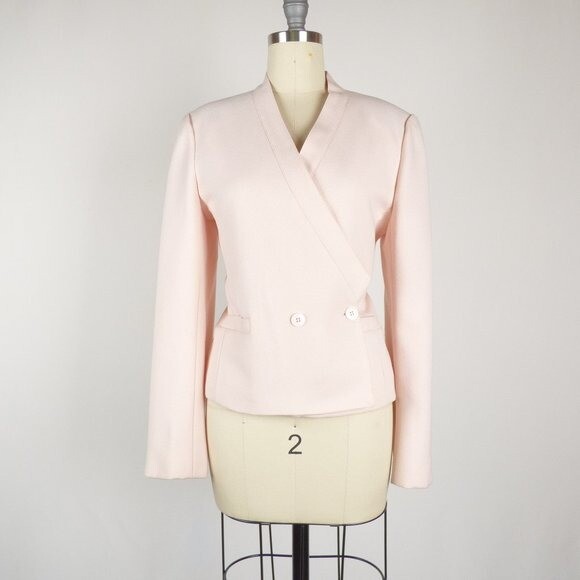 Vintage Happy Legs Double Breasted Blazer Jacket Pink M/L Preppy Retro 80s 90s