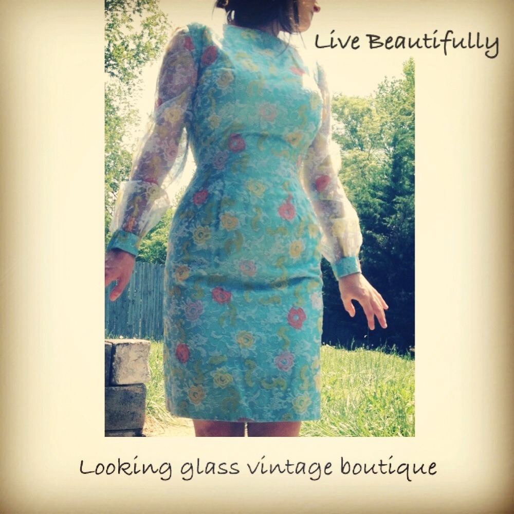 Vintage 40’s 50’s Dress Roses MOD Velvet Floral Pattern Garden Tea Party OOAK