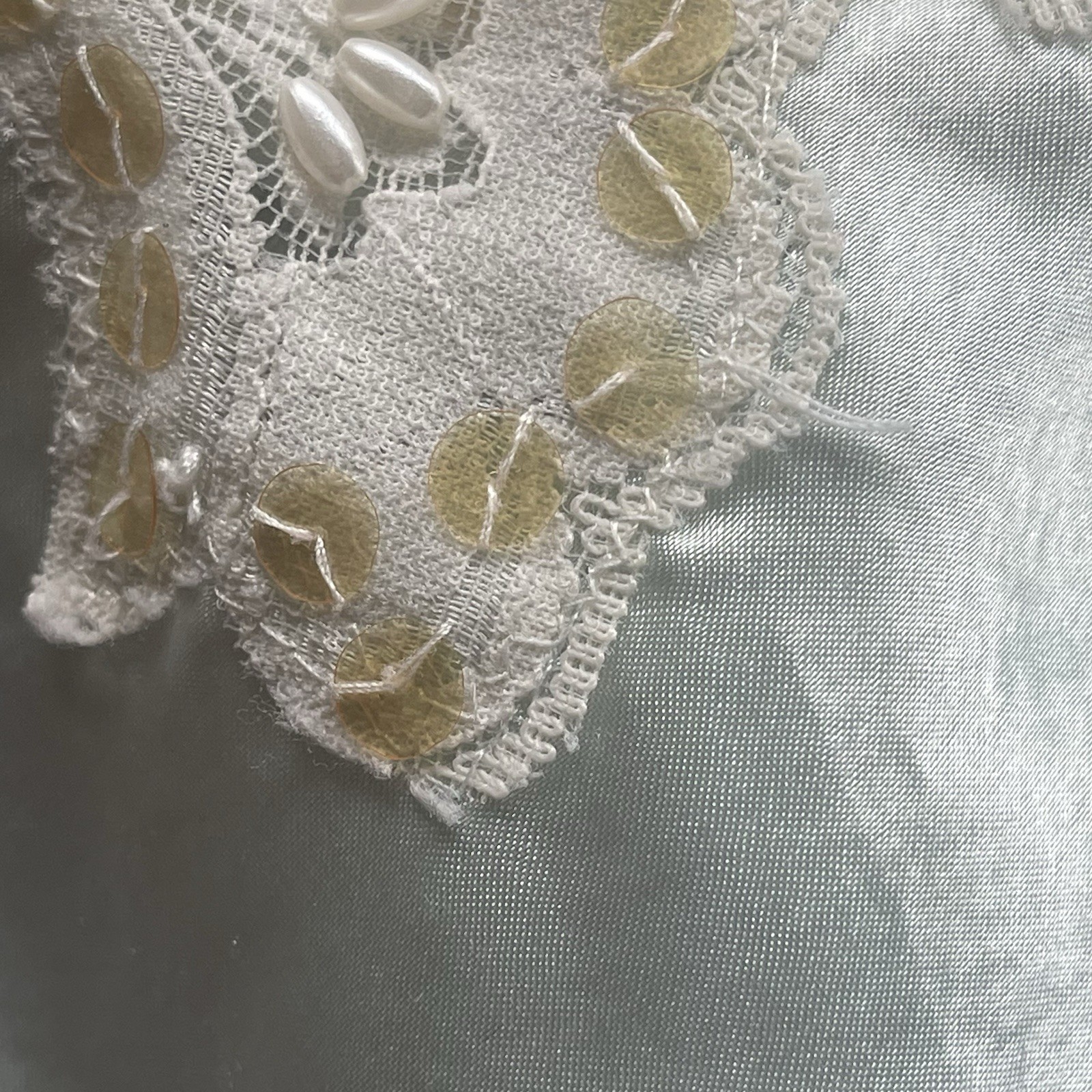 Vintage Delicates Women’s Medium Sea foam Green Ivory Lace & Sequins Slip / Gown