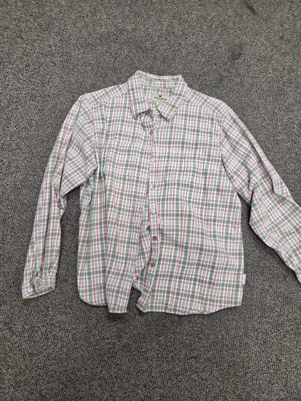Vintage Woolrich Womens Extra Large XL Plaid Green Red Flannel Long Sleeve Shirt