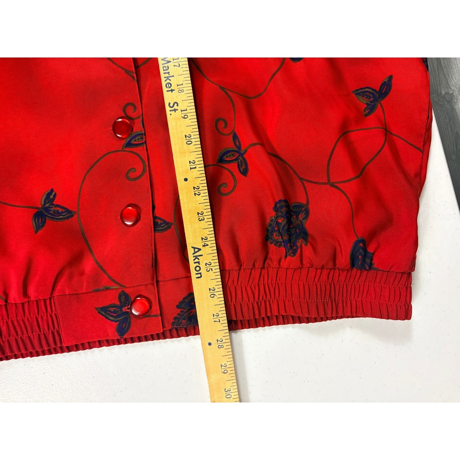 Patchington Vintage Red Floral Paisley Bomber Jacket Womens XL Button Up 90s
