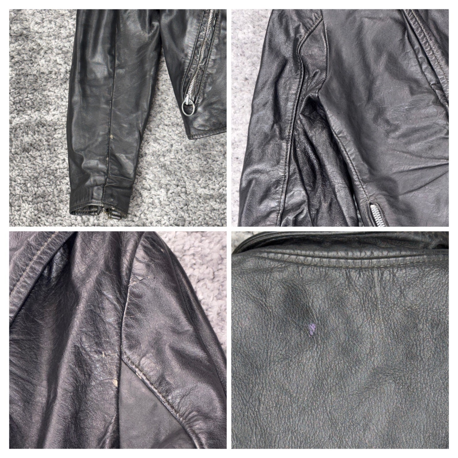 Vtg 70s Brooks Leather Women’s 34 Motorcycle Jacket Zipper Black Lined Made USA