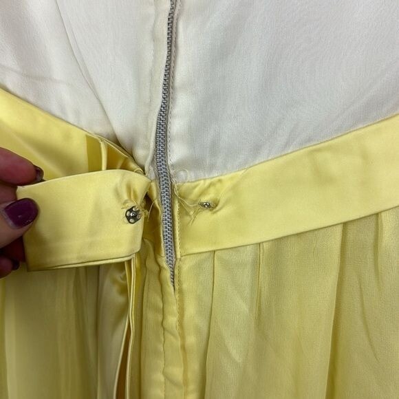 Vtg 60s Yellow Sleeveless Long Dress Floral Pearl Detail SIZE XS/S costume party