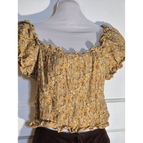 Gypsies & Moondust Smocked Floral Top & J. Jill Corduroy Button Front Mini Skirt