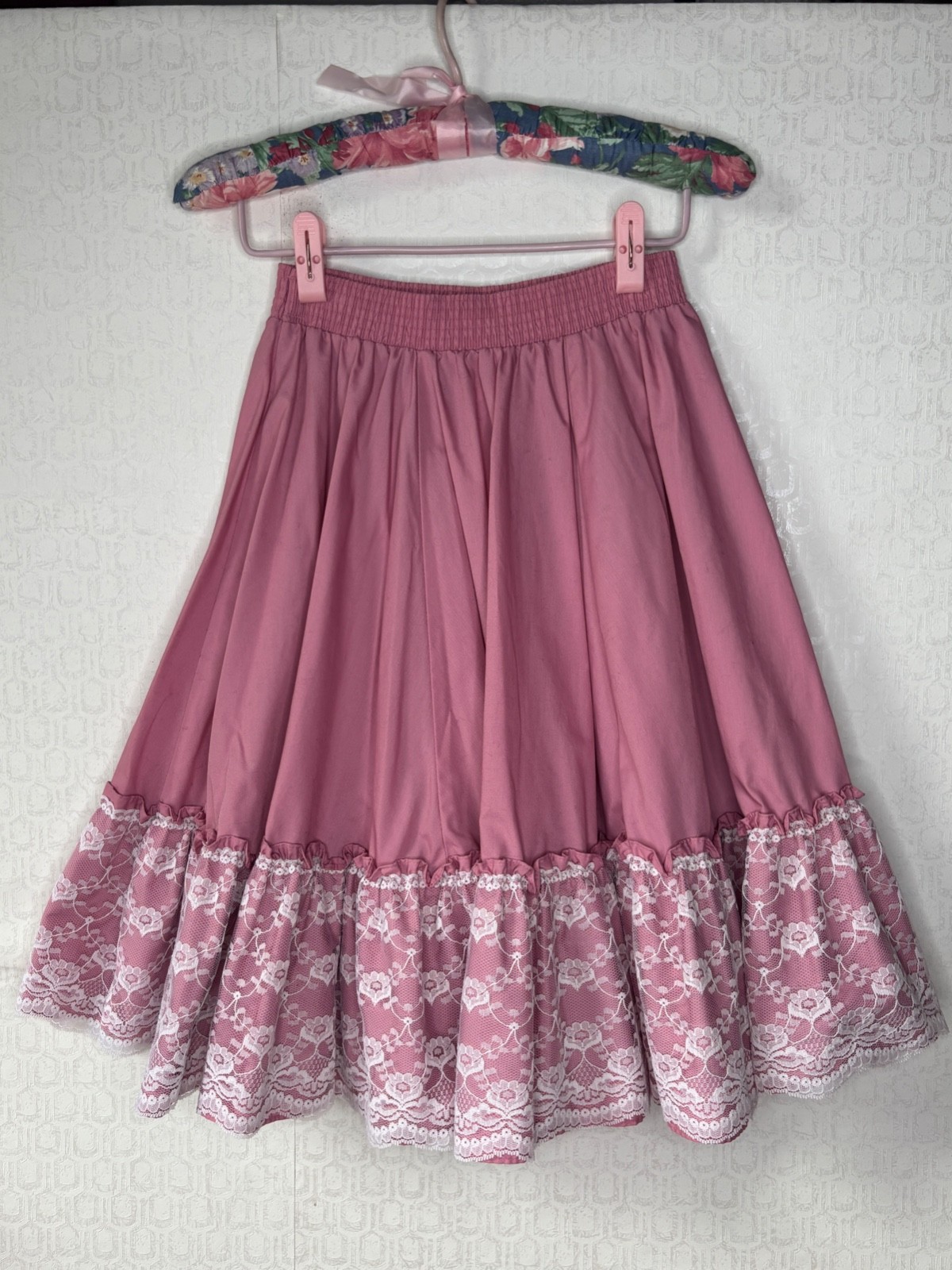 VTG PARTNER PLEASE 2PC SQUARE DANCING SET MAUVE PINK&WHITE LACE TOP SKIRT*S