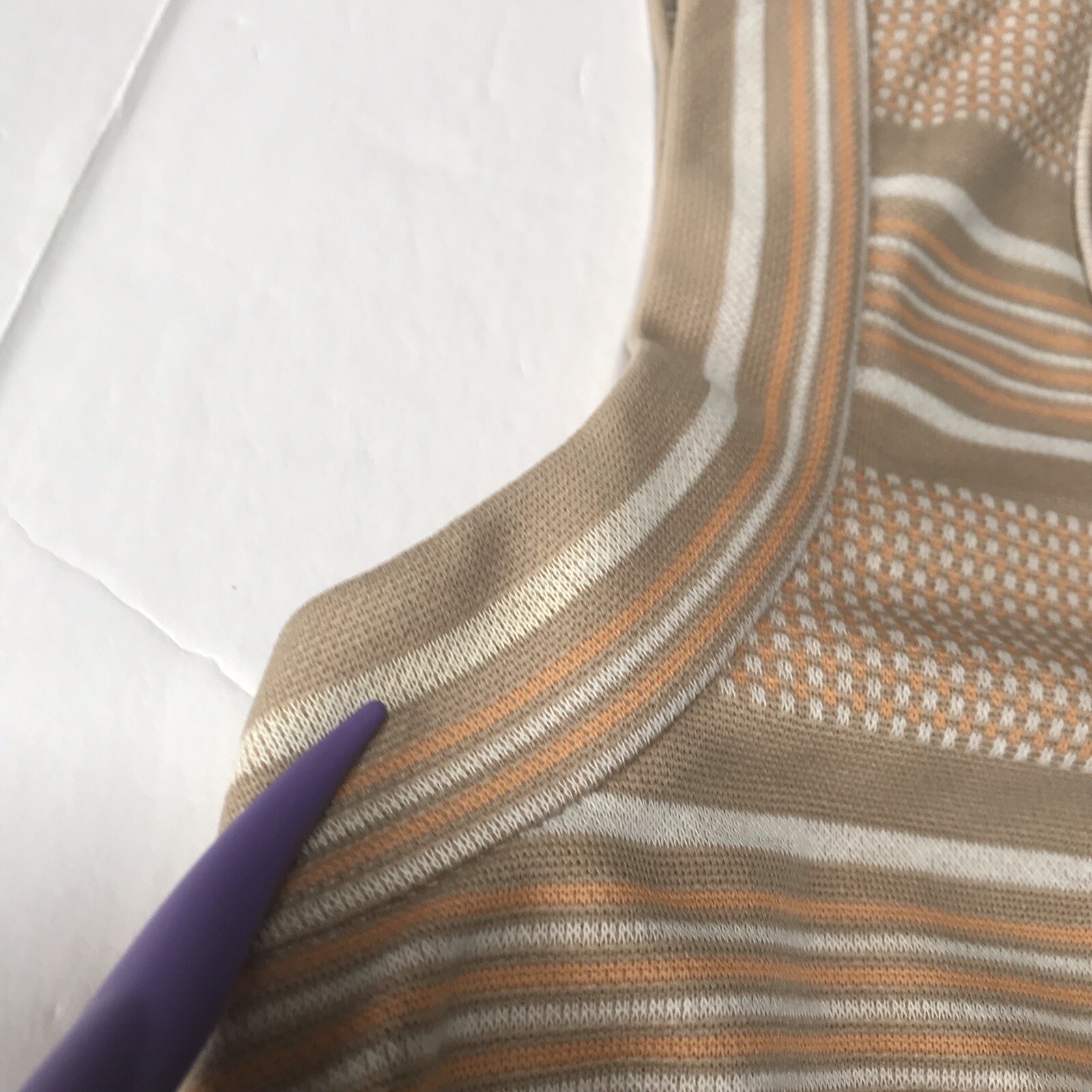 Vintage 60s 70s Women Small Medium Top Striped Knit Tennis Preppy Mod Beige Tank
