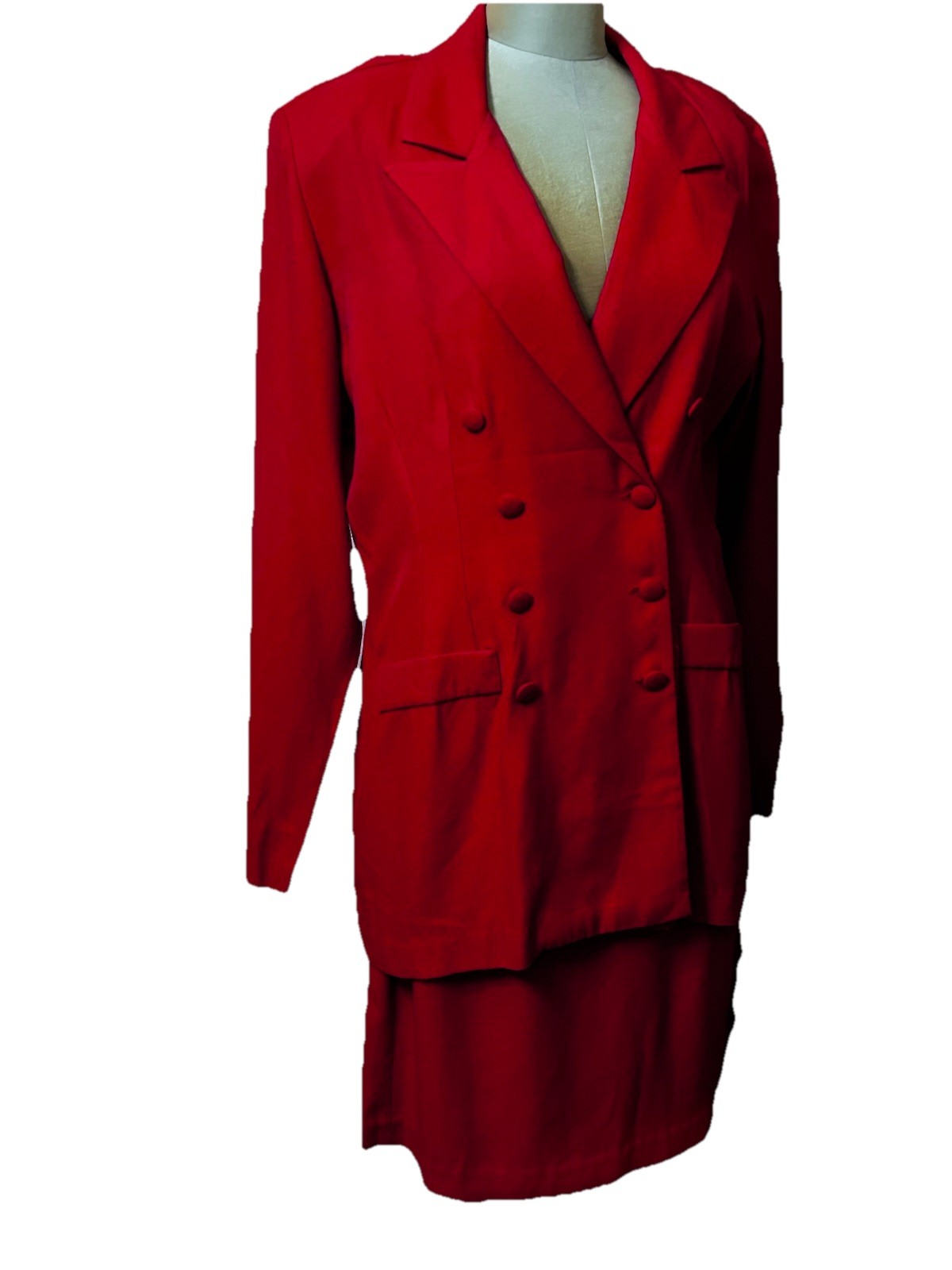 Dani Michaels Size 14 Red Double Breasted Pinstripe Blazer & Skirt Vintage 80s