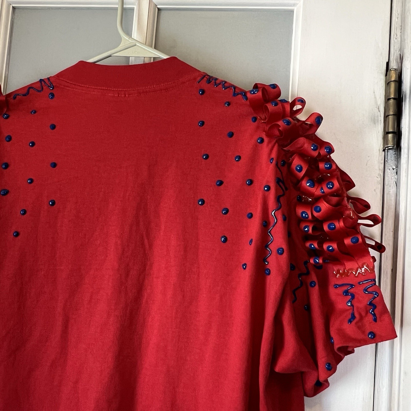 VTG 80s 90s Puff Paint Shirt Women’s OS Red Blue Sports Cheer Dance School Retro