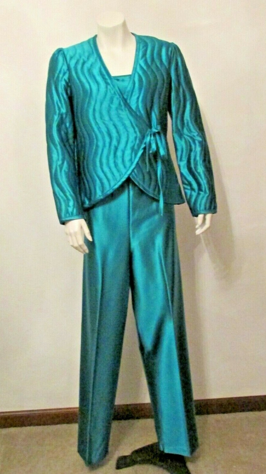 3pc Daffodil Green Lounge Pajama set Quilted Jacket Camisole Pants M USA made