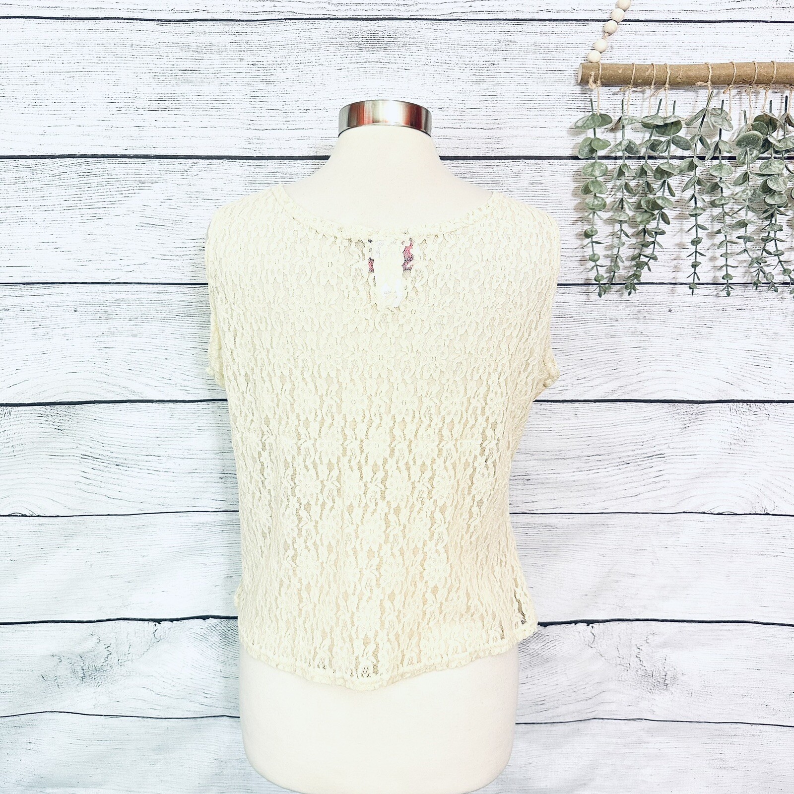 Vintage Cream Ivory Lace Tank Top Lacy Afternoon by Shell Kepler Cottagecore XL