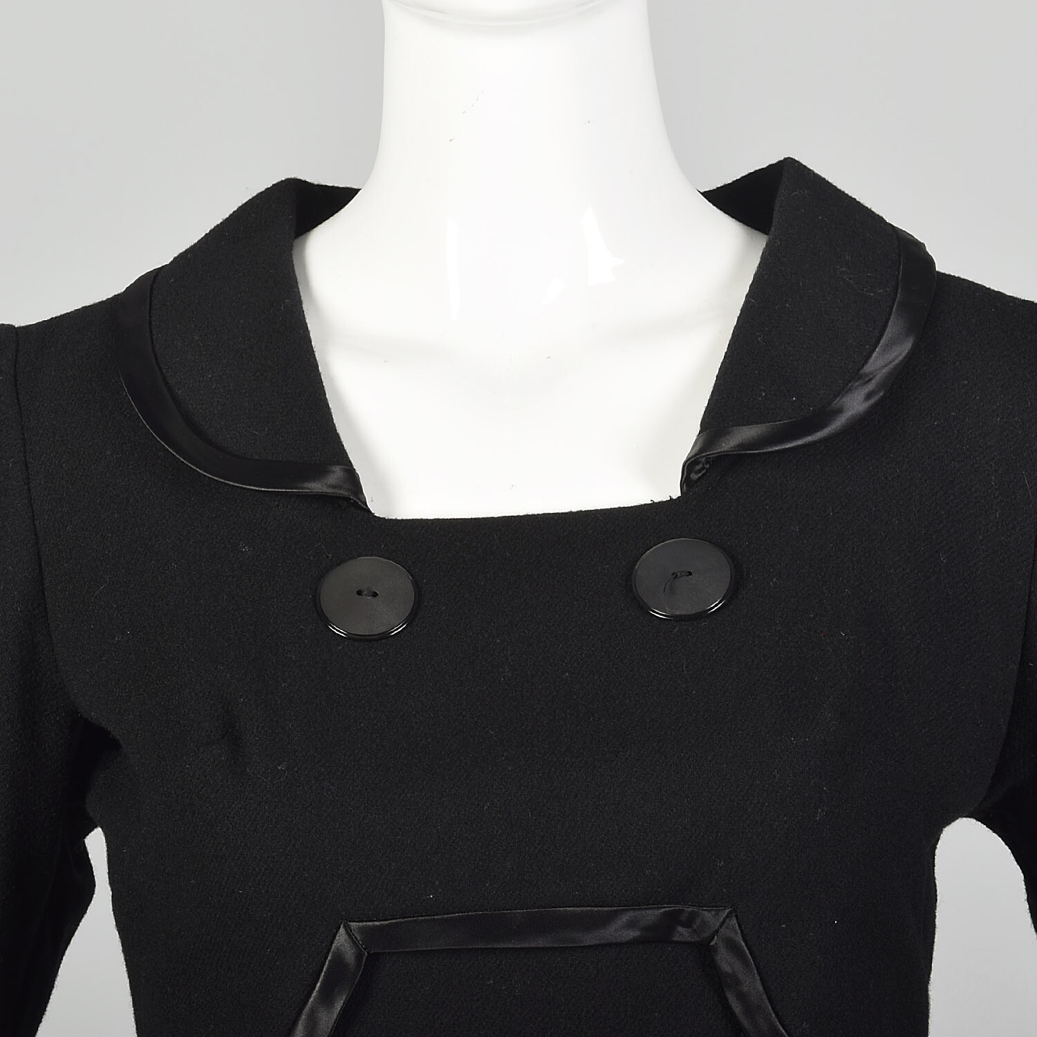 S 1950s Black Dress Wool Pencil Sheath Classic LBD Pinup Rockabilly Bow 50s VTG