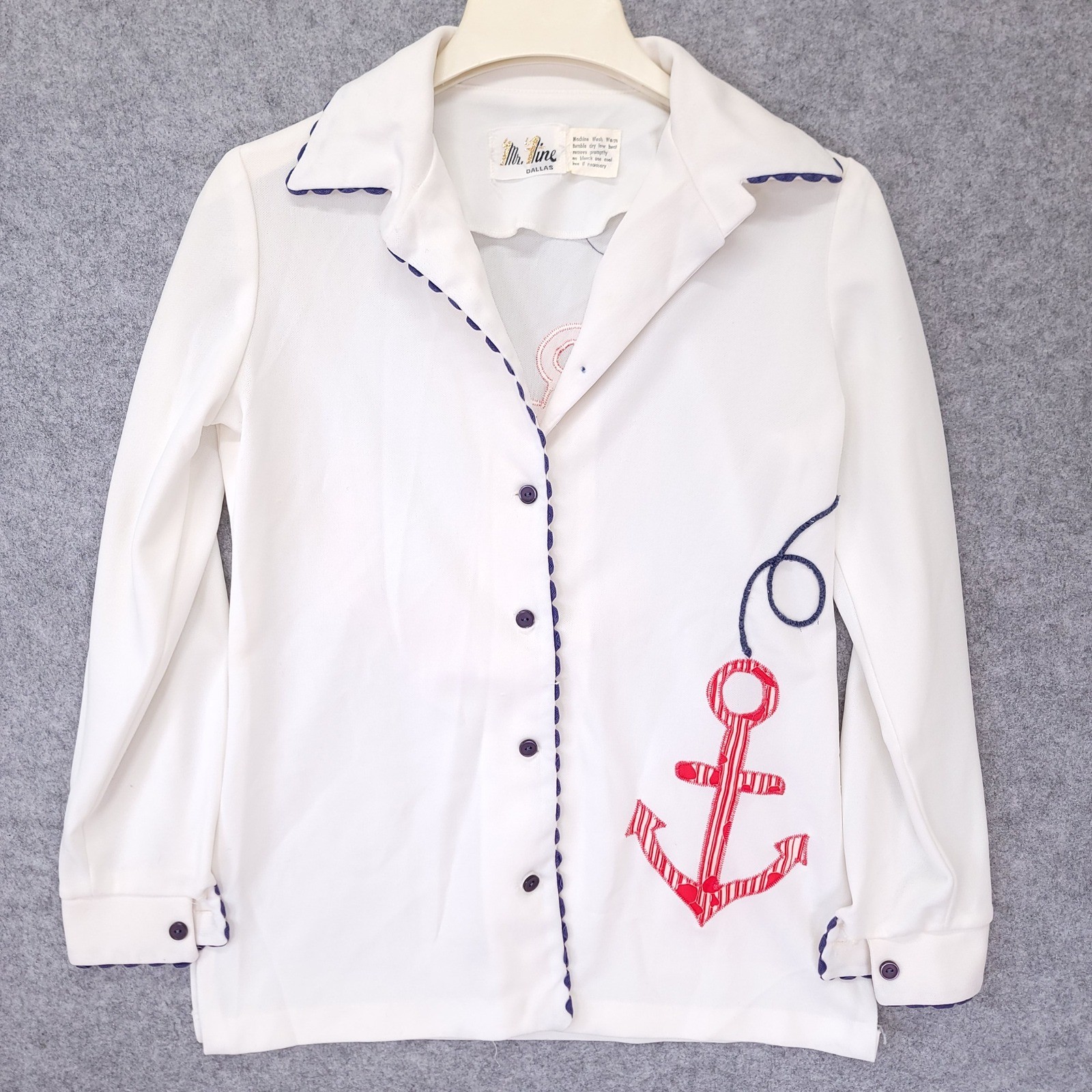 Vintage Nautical Anchor Blouse White Red Navy Ric Rac Trim Rockabilly Phycobilly