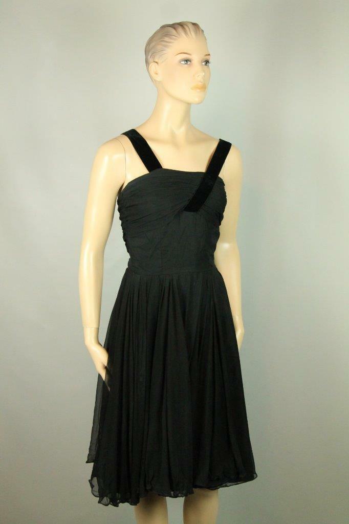 Vtg 50s Chiffon Organza Fit Flare Rockabilly Full Skirt Cocktail Party Dress S