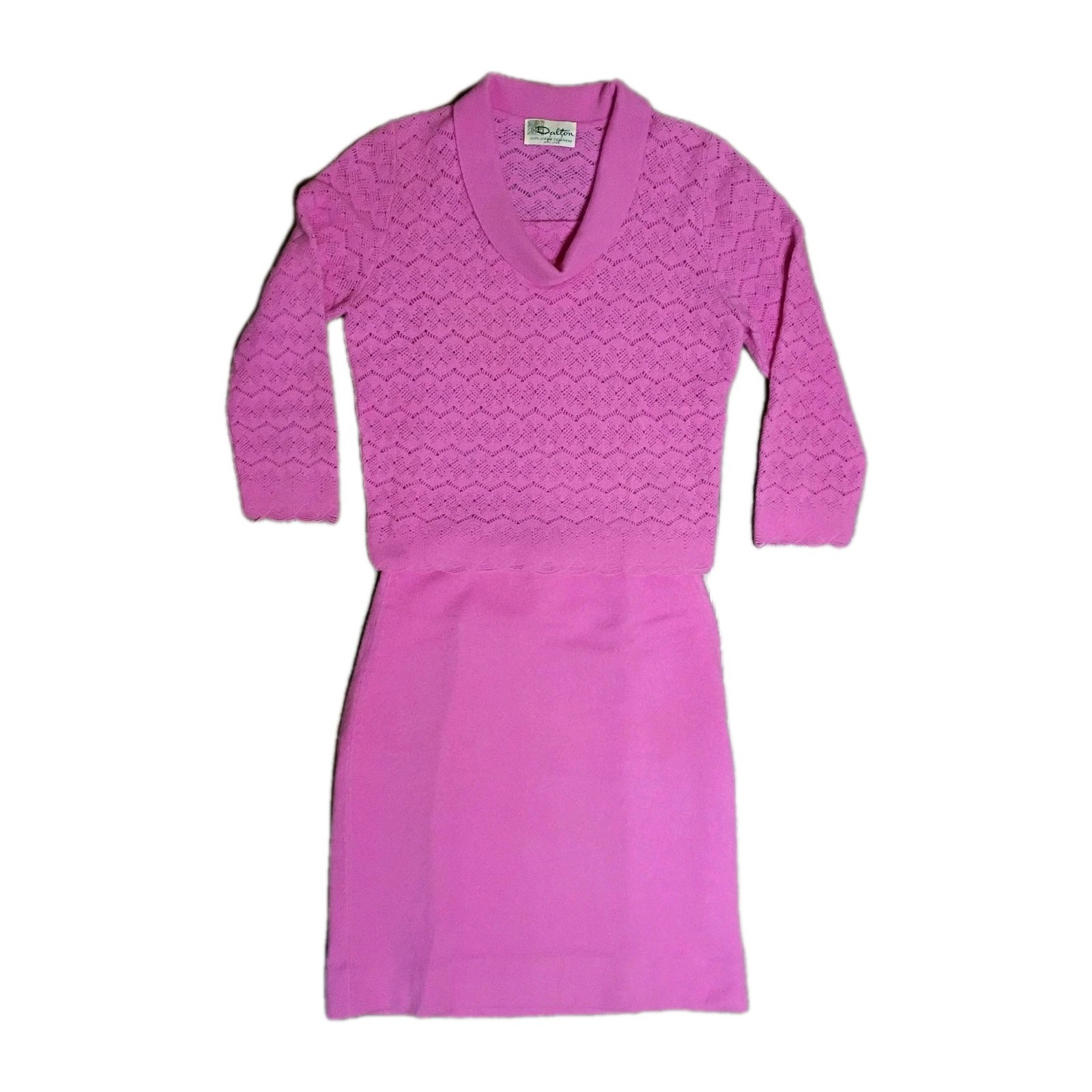 VTG 1960s Dalton Women’s Twin Set 100% Cashmere Scalloped Sweater Skirt Pink – S