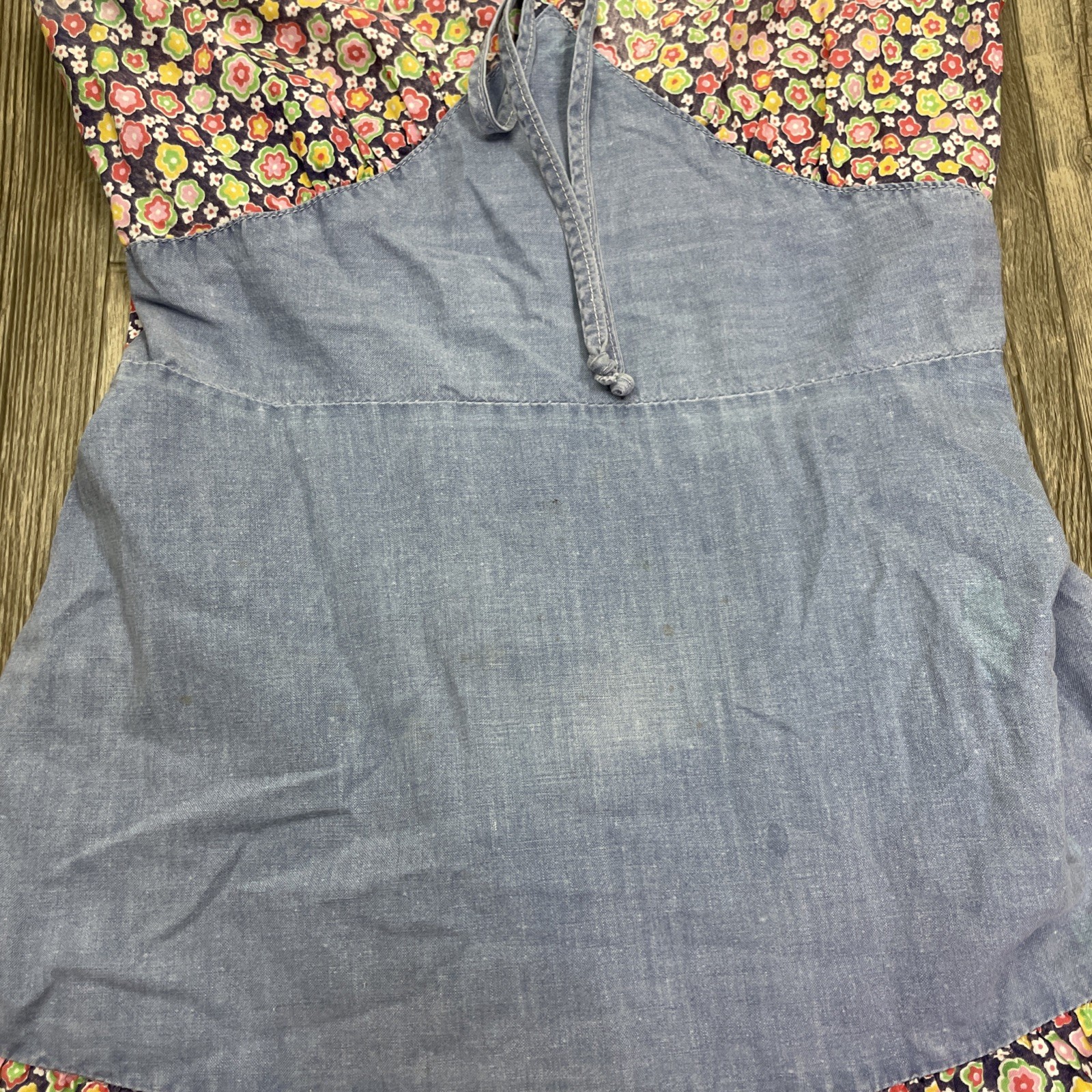 Vtg Prairie Cottagecore Chambray Calico Dress Size XS Cotton